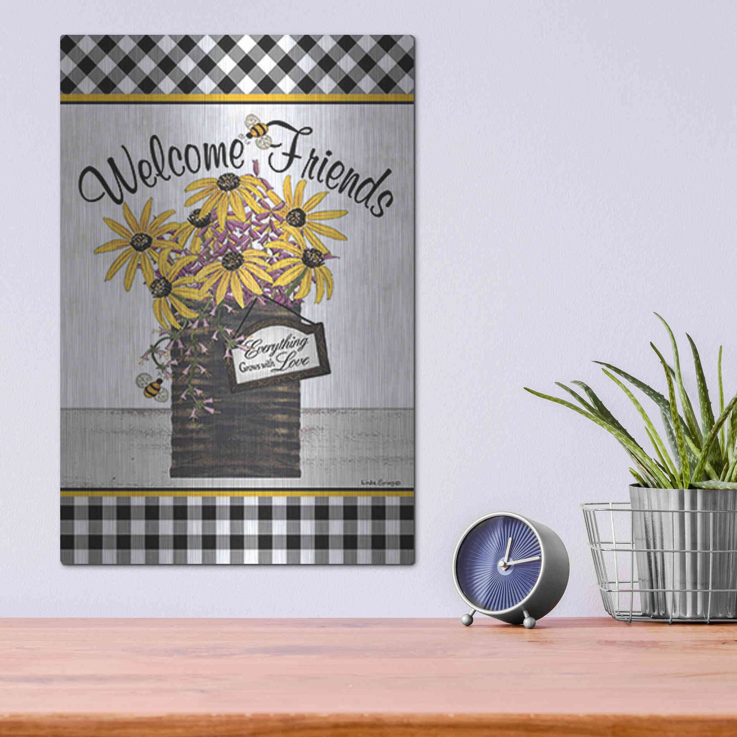 Luxe Metal Art 'Welcome Friends' by Linda Spivey, Metal Wall Art,12x16