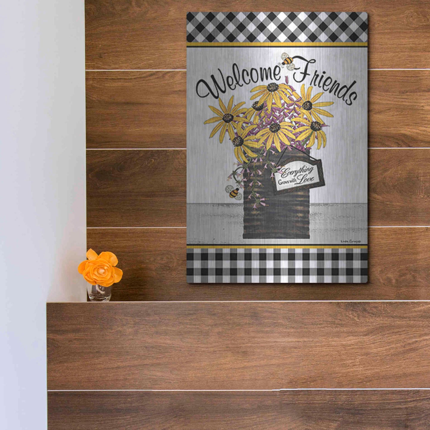 Luxe Metal Art 'Welcome Friends' by Linda Spivey, Metal Wall Art,12x16