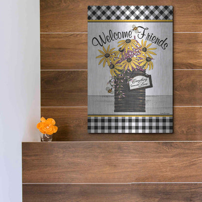 Luxe Metal Art 'Welcome Friends' by Linda Spivey, Metal Wall Art,12x16