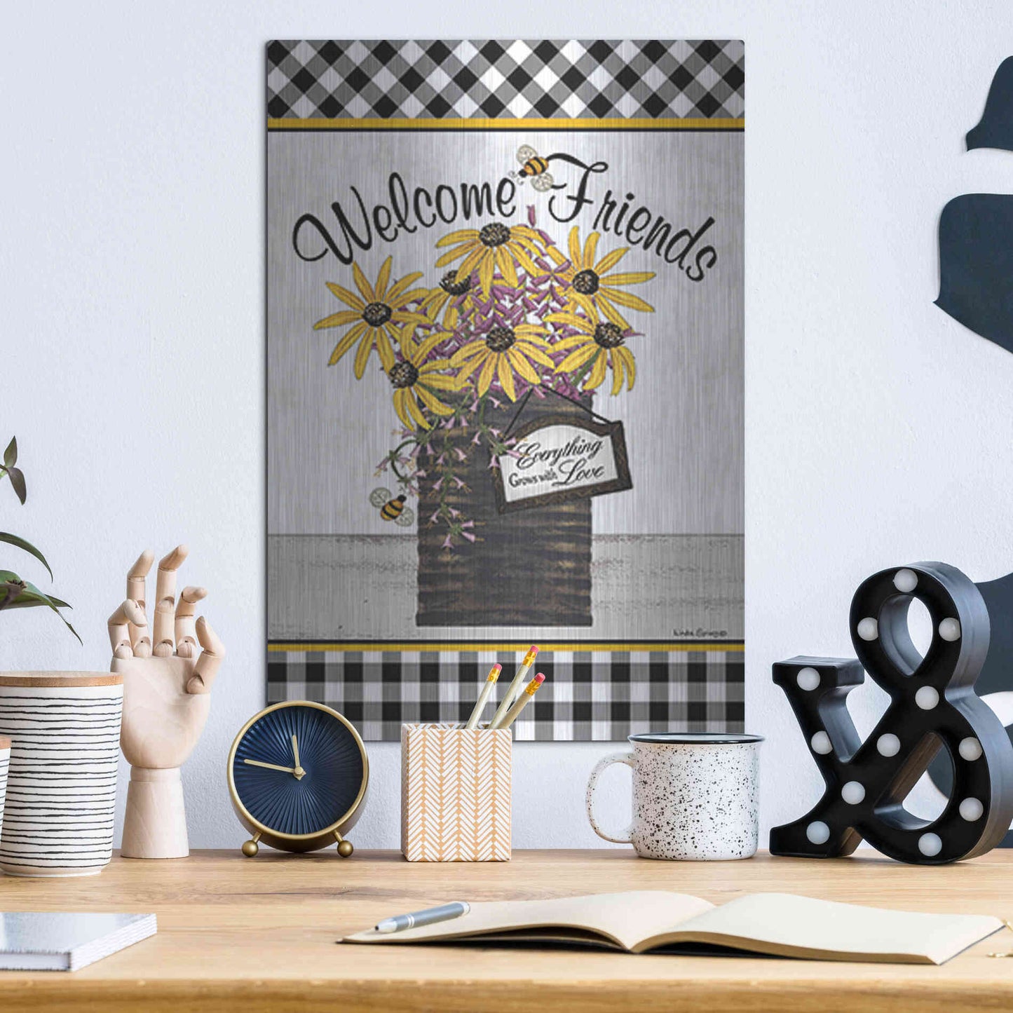 Luxe Metal Art 'Welcome Friends' by Linda Spivey, Metal Wall Art,12x16