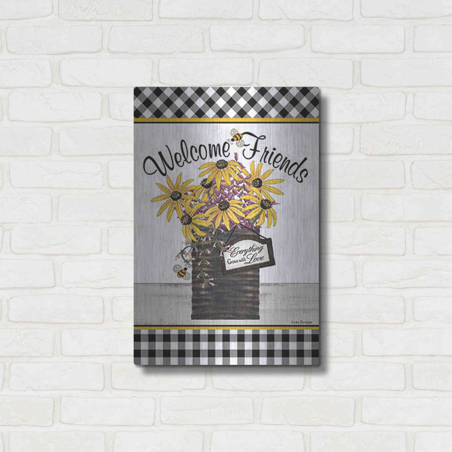 Luxe Metal Art 'Welcome Friends' by Linda Spivey, Metal Wall Art,16x24