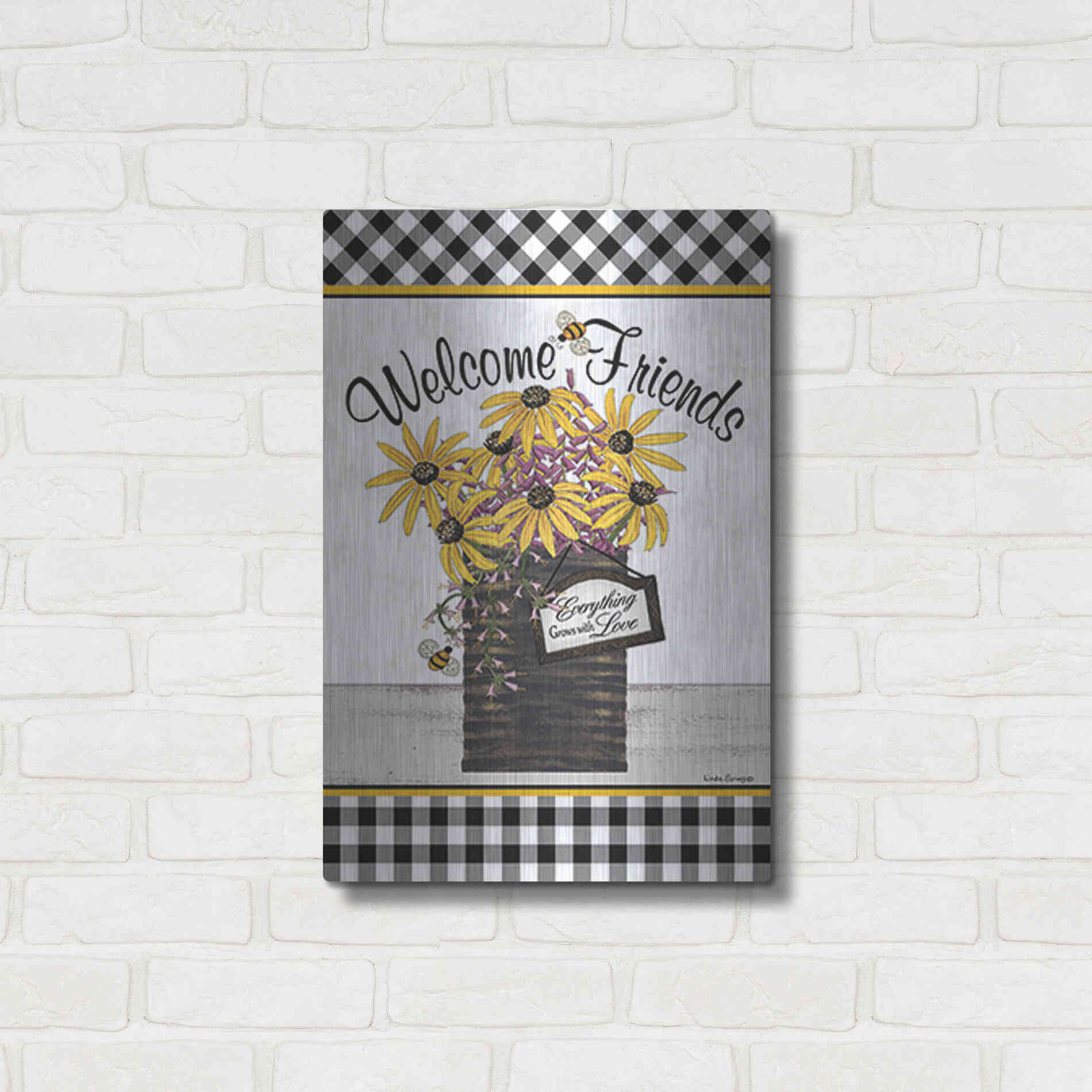 Luxe Metal Art 'Welcome Friends' by Linda Spivey, Metal Wall Art,16x24