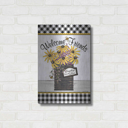 Luxe Metal Art 'Welcome Friends' by Linda Spivey, Metal Wall Art,16x24