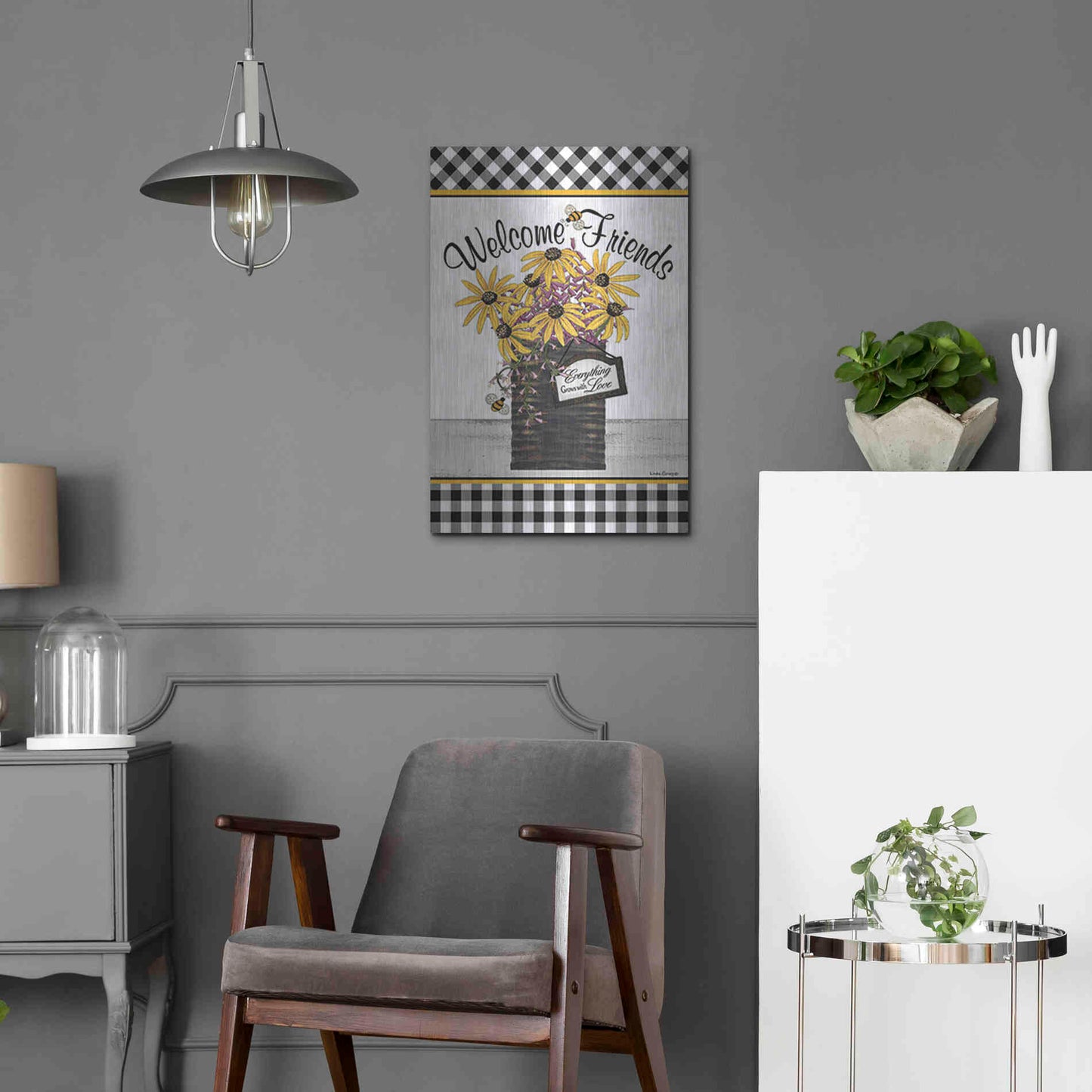 Luxe Metal Art 'Welcome Friends' by Linda Spivey, Metal Wall Art,16x24