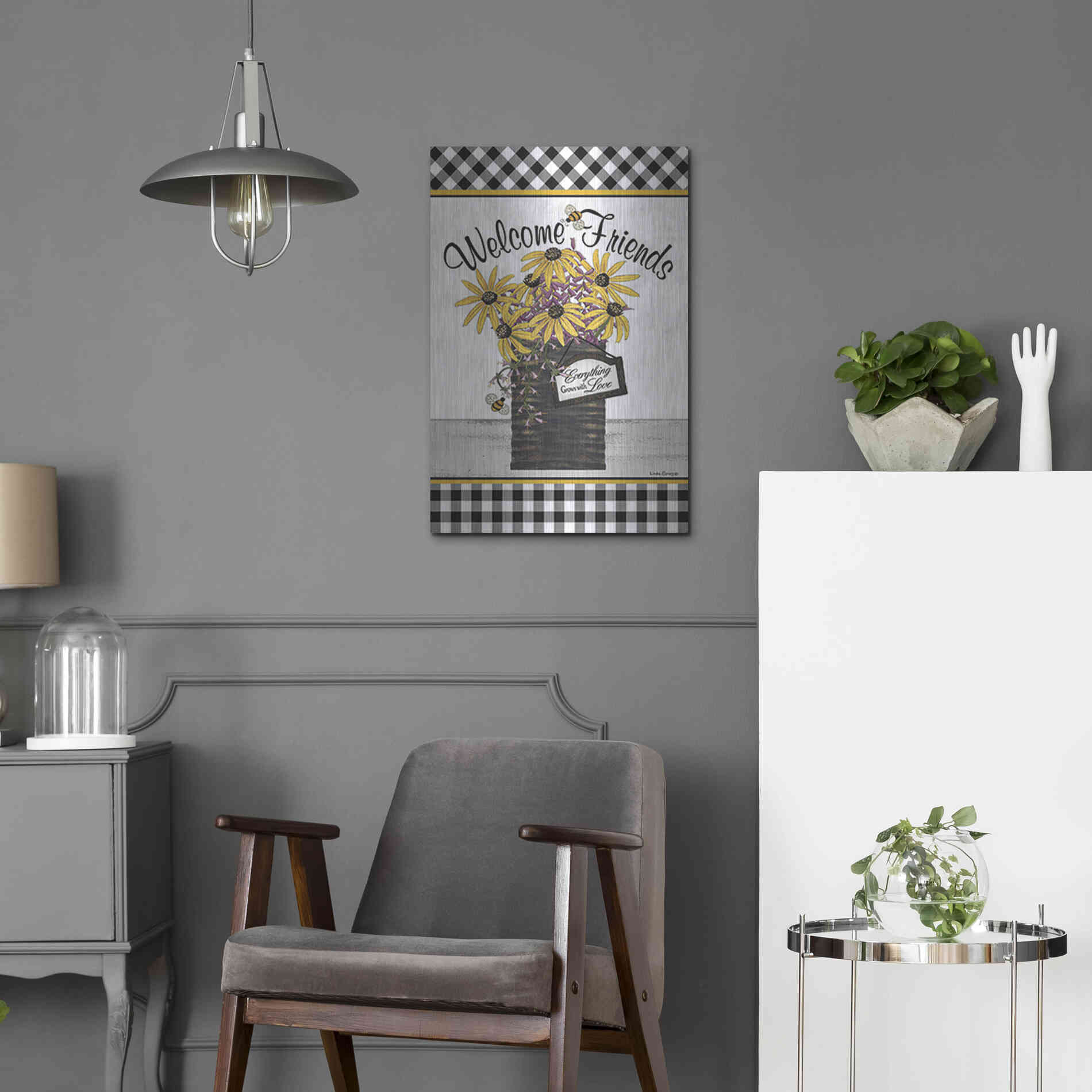 Luxe Metal Art 'Welcome Friends' by Linda Spivey, Metal Wall Art,16x24