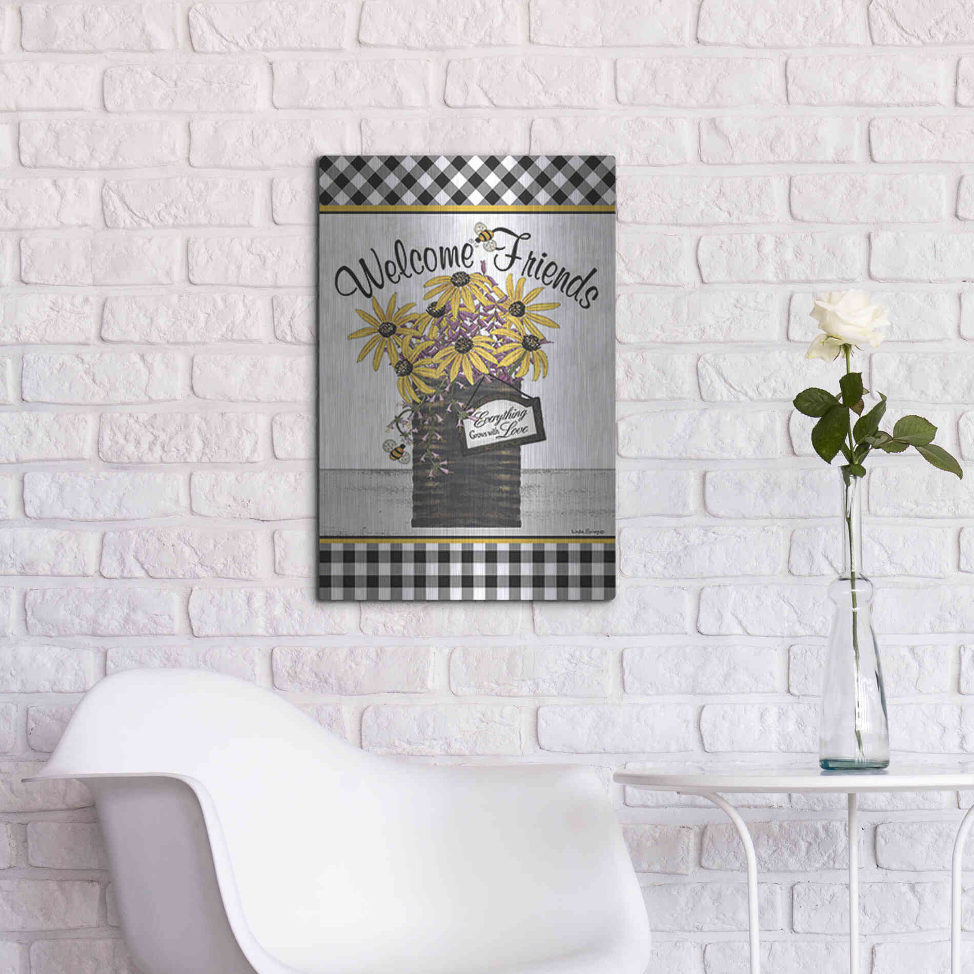 Luxe Metal Art 'Welcome Friends' by Linda Spivey, Metal Wall Art,16x24