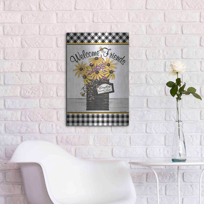 Luxe Metal Art 'Welcome Friends' by Linda Spivey, Metal Wall Art,16x24