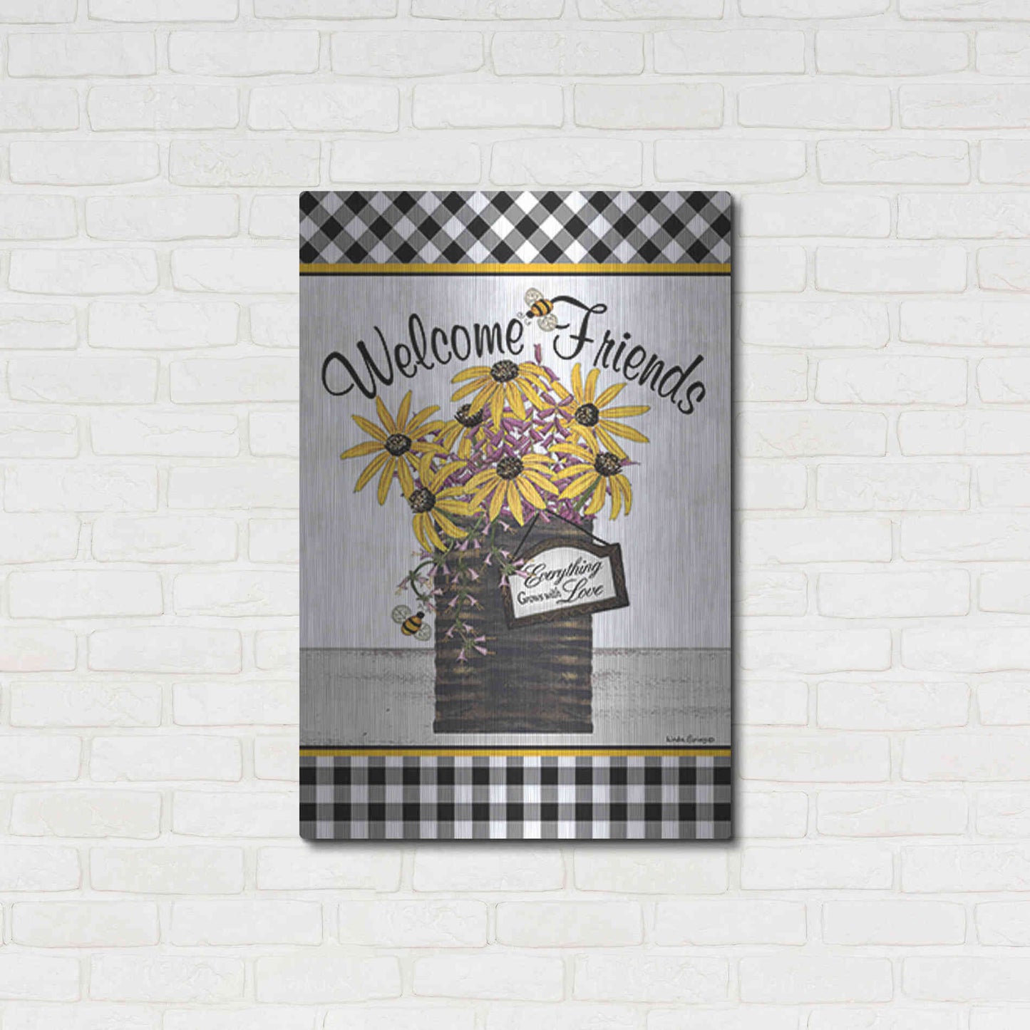 Luxe Metal Art 'Welcome Friends' by Linda Spivey, Metal Wall Art,24x36