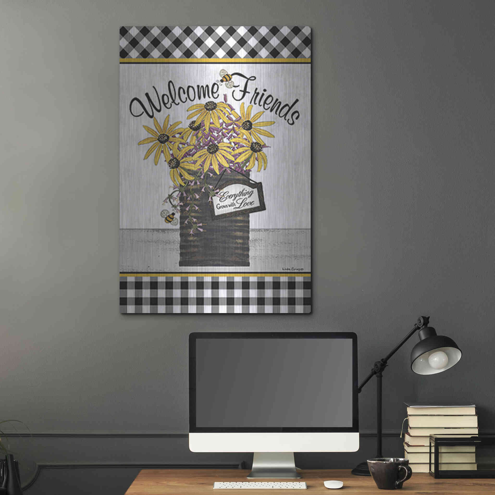 Luxe Metal Art 'Welcome Friends' by Linda Spivey, Metal Wall Art,24x36