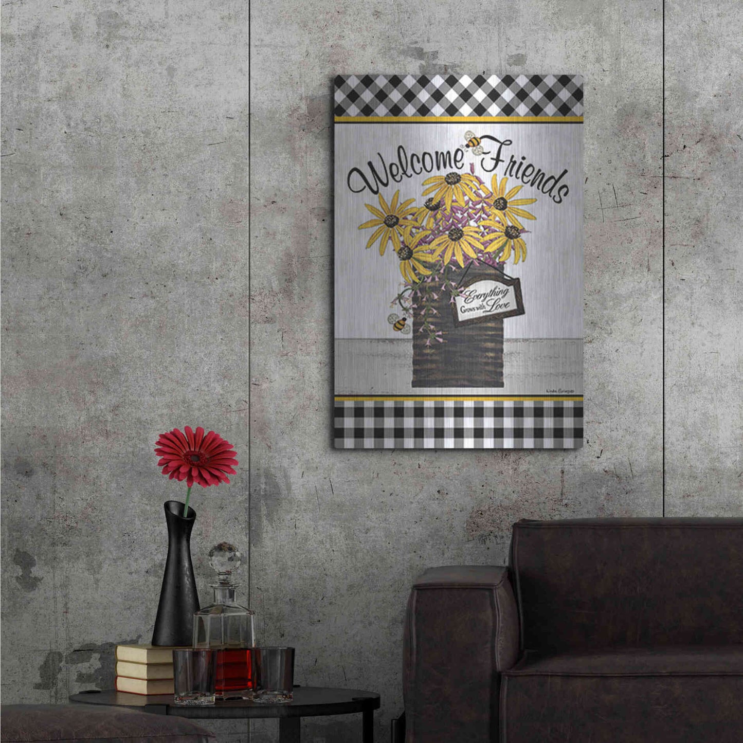 Luxe Metal Art 'Welcome Friends' by Linda Spivey, Metal Wall Art,24x36