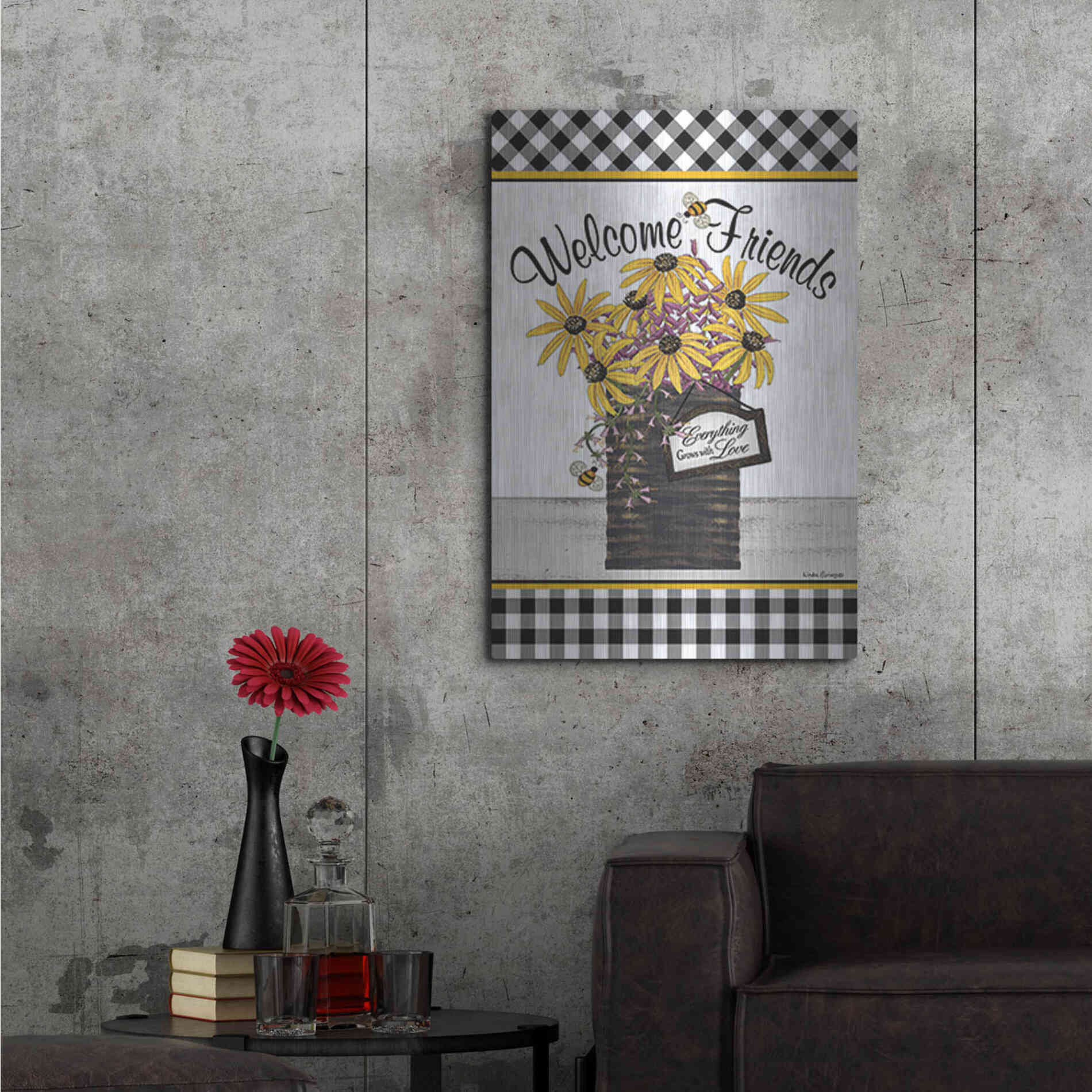 Luxe Metal Art 'Welcome Friends' by Linda Spivey, Metal Wall Art,24x36