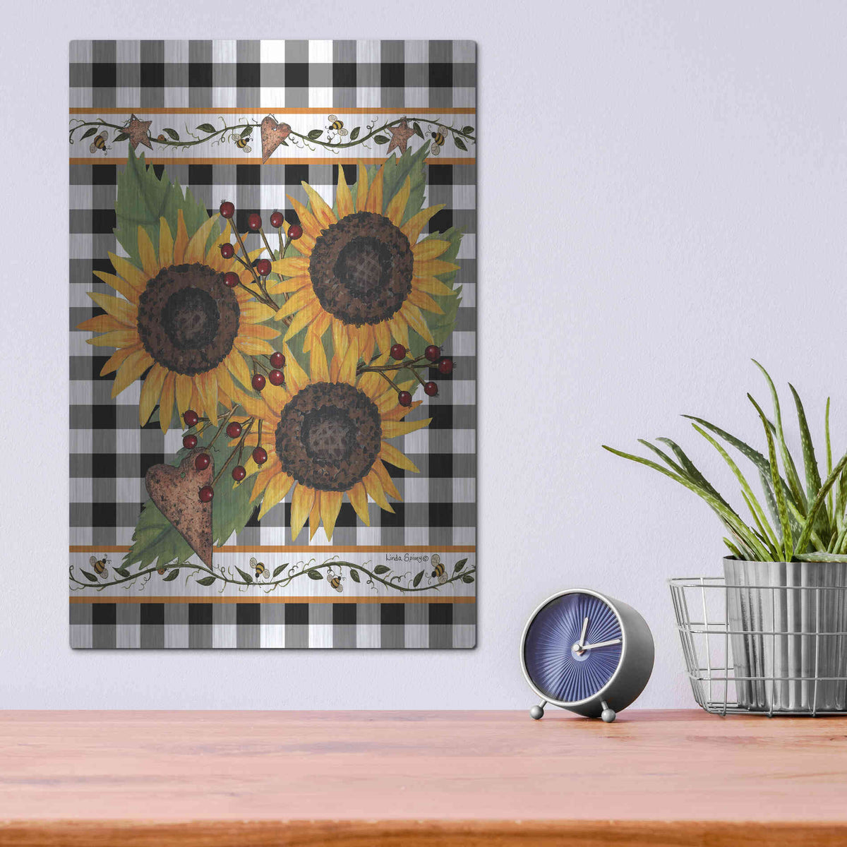 Luxe Metal Art 'Sunflowers and Vines' by Linda Spivey, Metal Wall Art,12x16