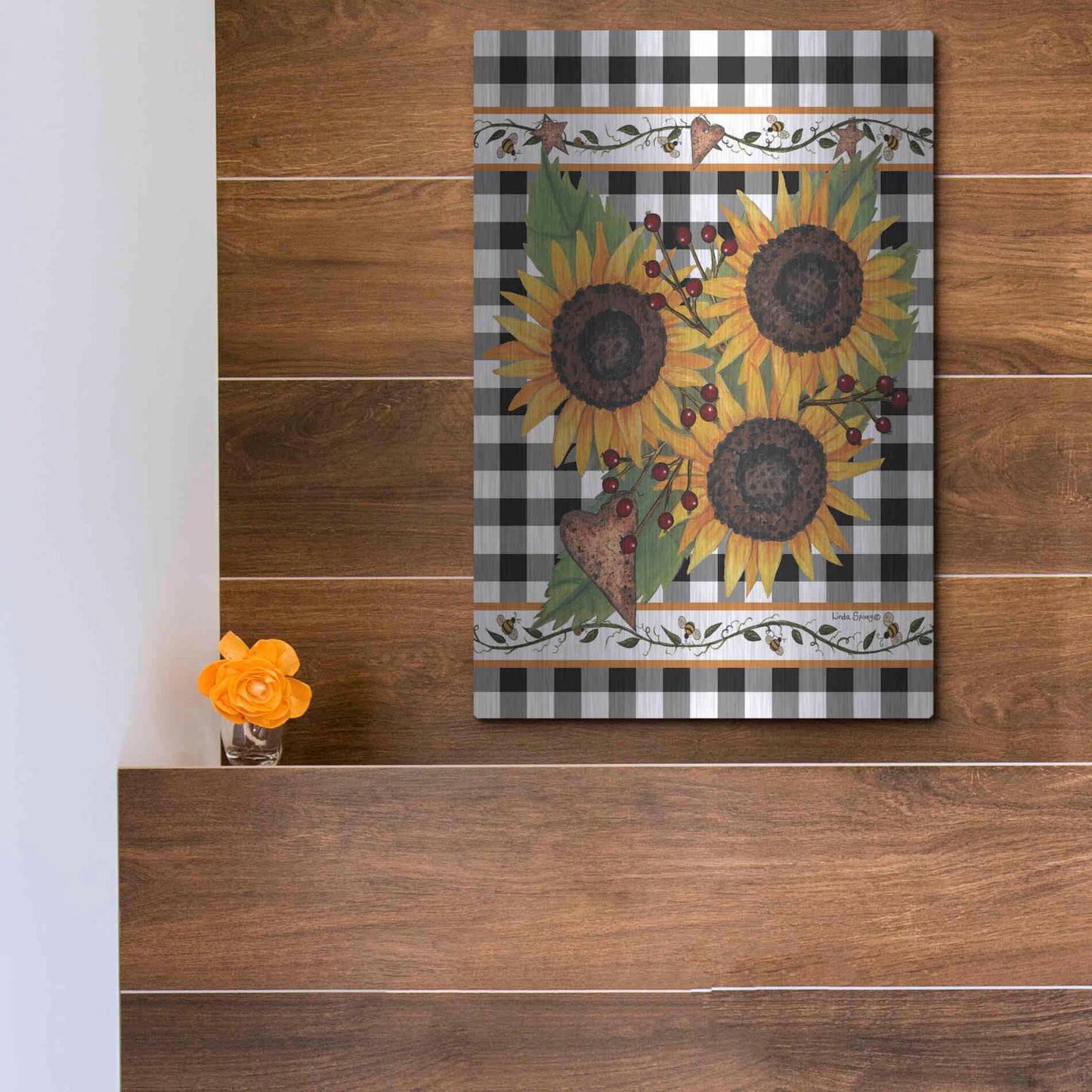 Luxe Metal Art 'Sunflowers and Vines' by Linda Spivey, Metal Wall Art,12x16