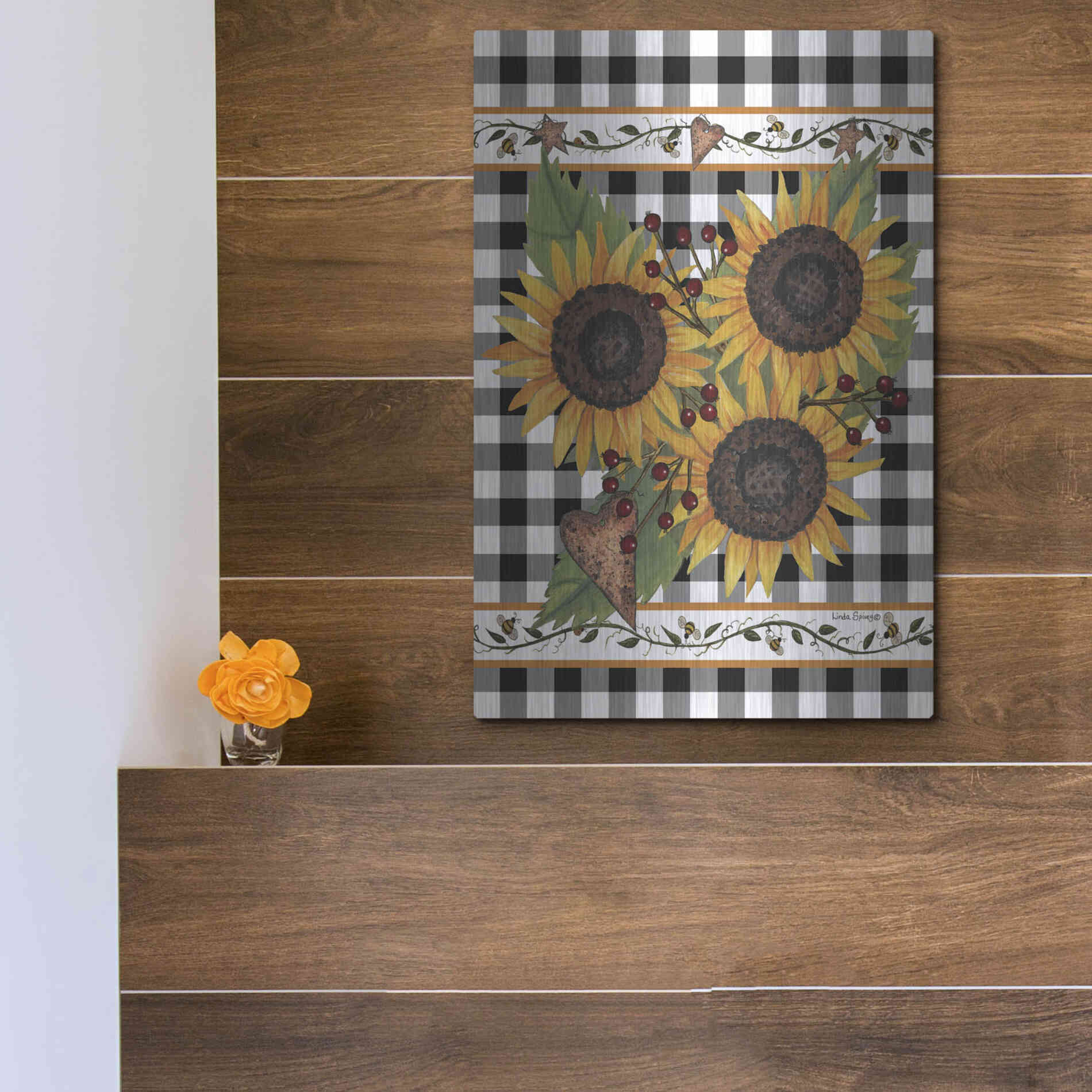 Luxe Metal Art 'Sunflowers and Vines' by Linda Spivey, Metal Wall Art,12x16