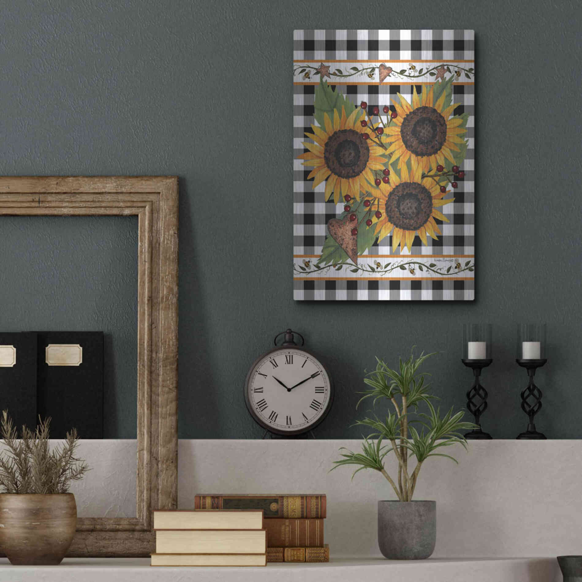 Luxe Metal Art 'Sunflowers and Vines' by Linda Spivey, Metal Wall Art,12x16