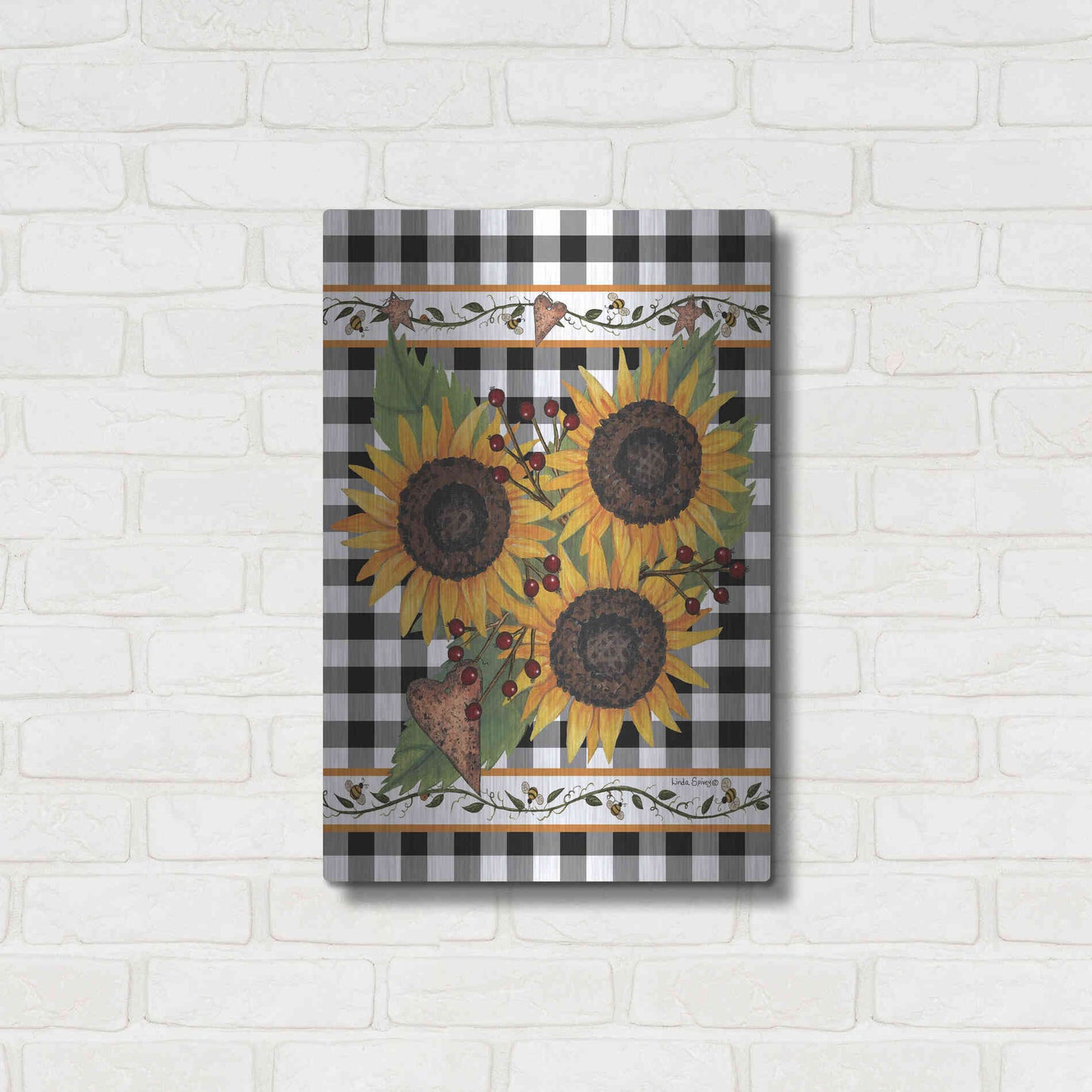 Luxe Metal Art 'Sunflowers and Vines' by Linda Spivey, Metal Wall Art,16x24
