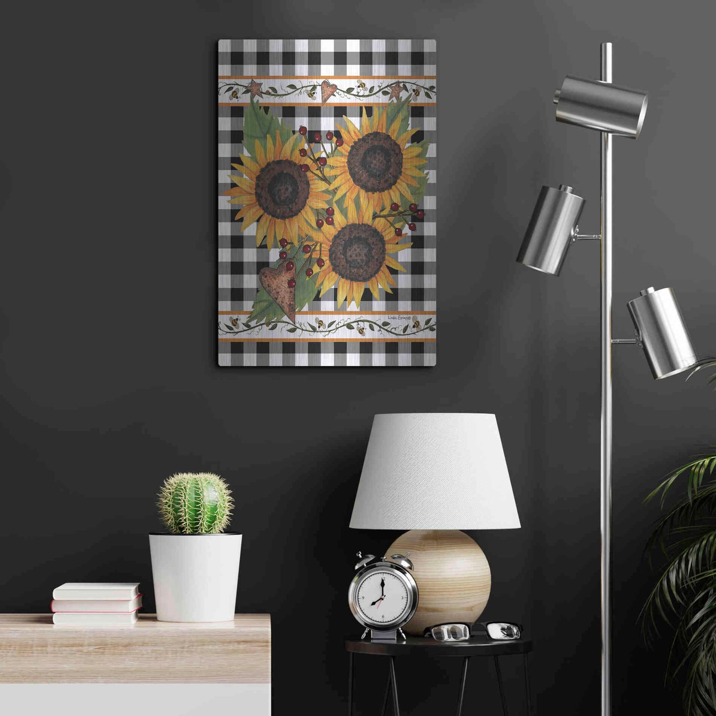 Luxe Metal Art 'Sunflowers and Vines' by Linda Spivey, Metal Wall Art,16x24