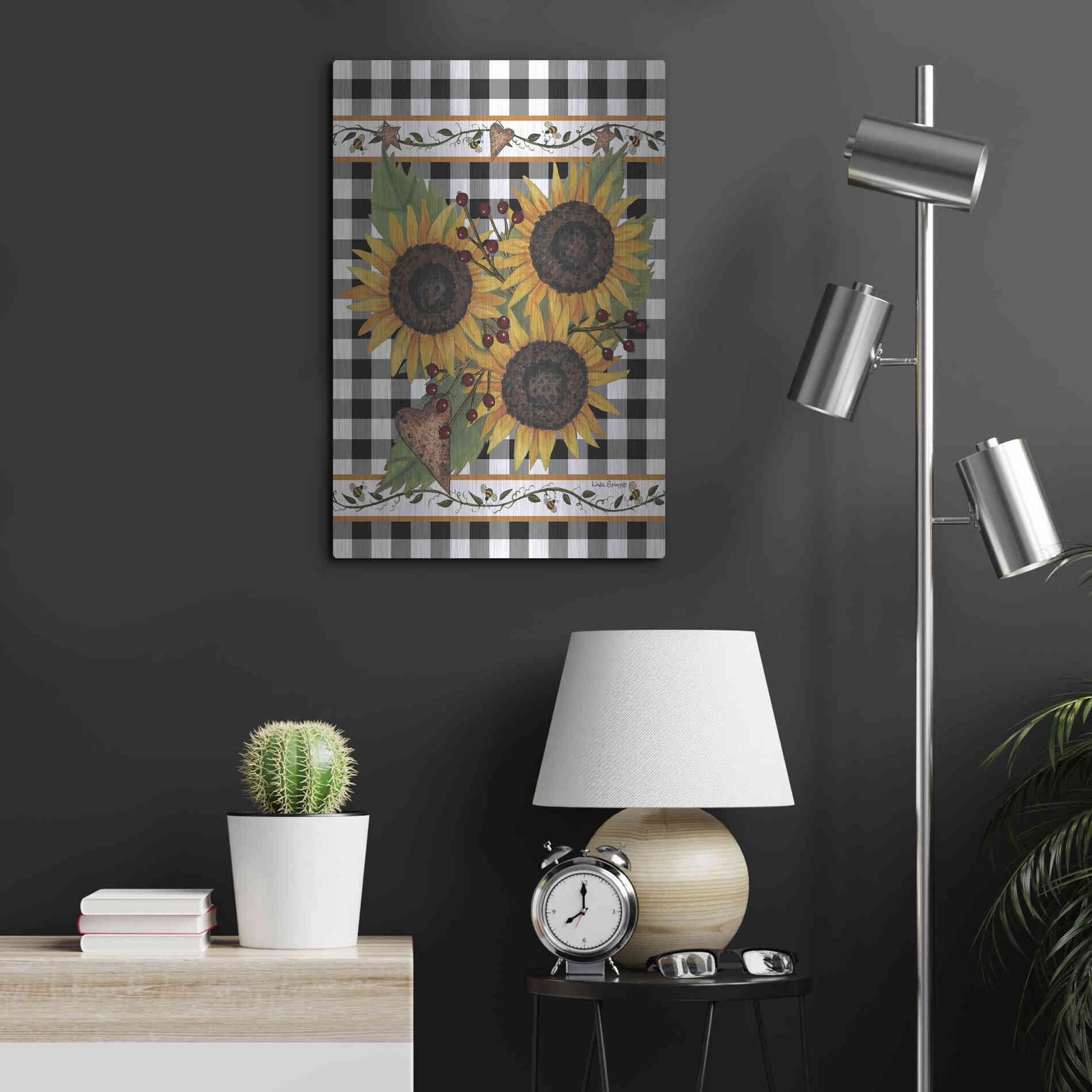 Luxe Metal Art 'Sunflowers and Vines' by Linda Spivey, Metal Wall Art,16x24