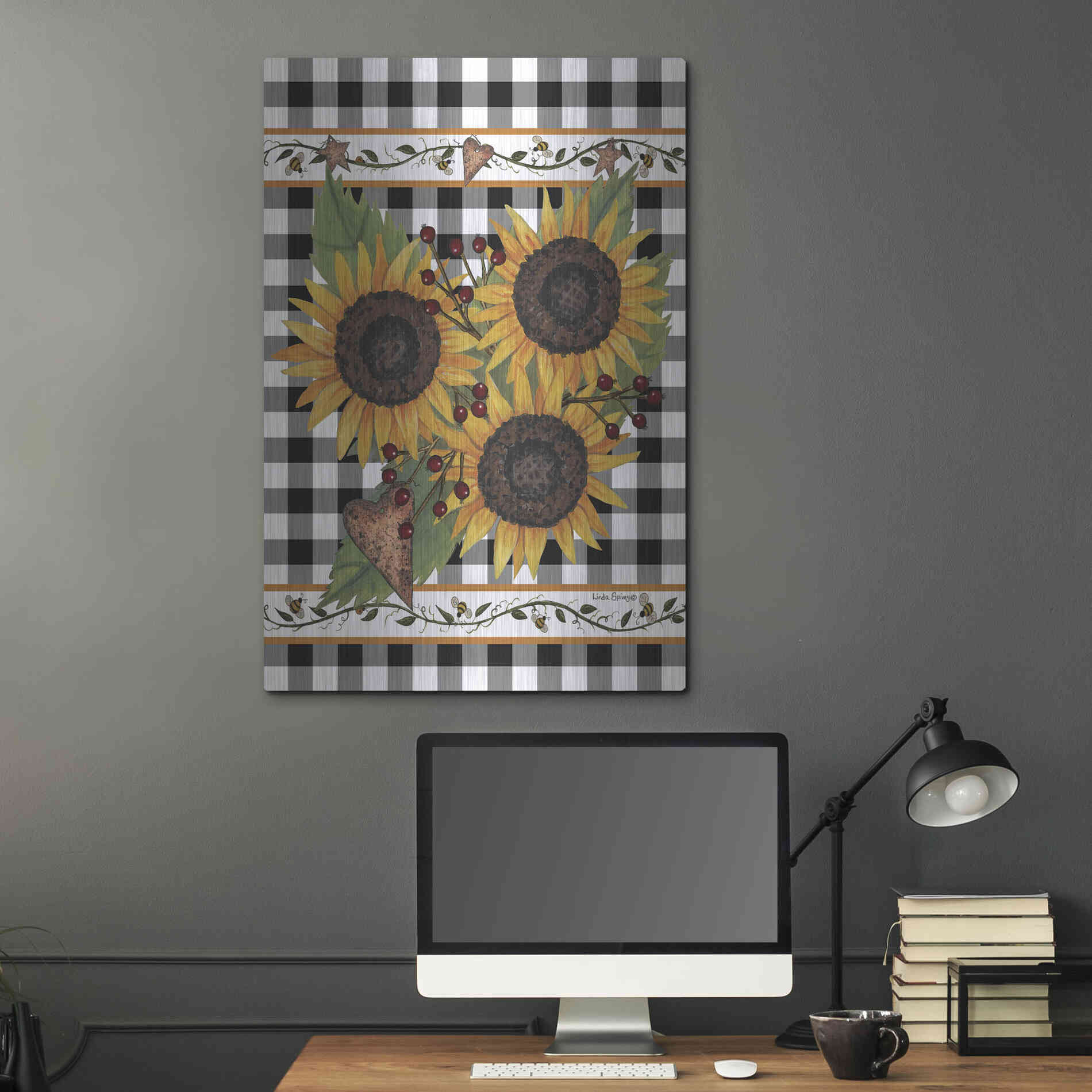 Luxe Metal Art 'Sunflowers and Vines' by Linda Spivey, Metal Wall Art,24x36