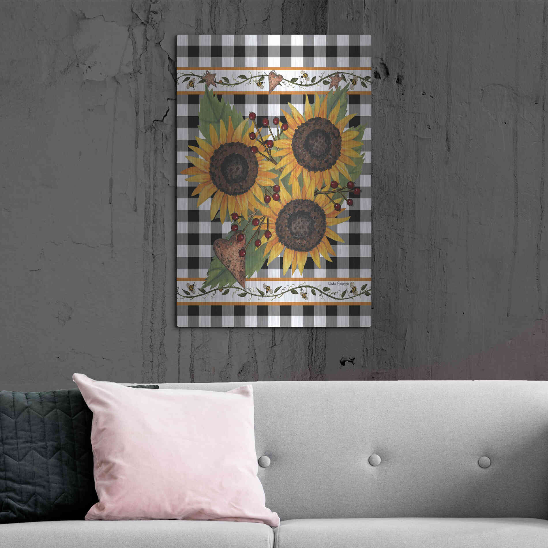 Luxe Metal Art 'Sunflowers and Vines' by Linda Spivey, Metal Wall Art,24x36