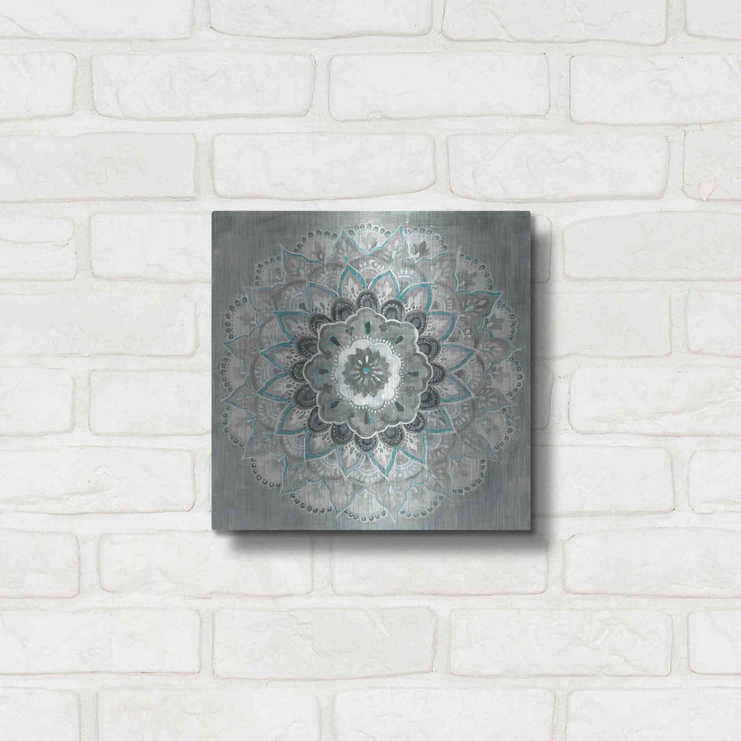 Luxe Metal Art 'Teal Sunburst' by Danhui Nai, Metal Wall Art,12x12