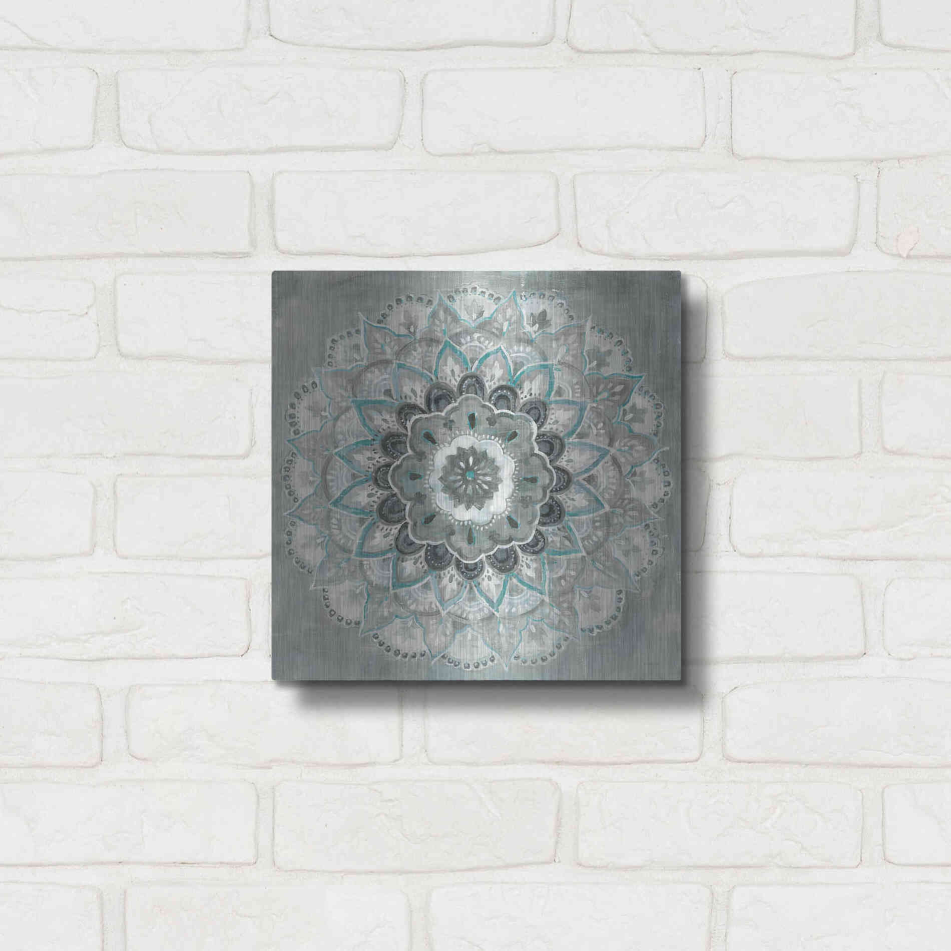 Luxe Metal Art 'Teal Sunburst' by Danhui Nai, Metal Wall Art,12x12