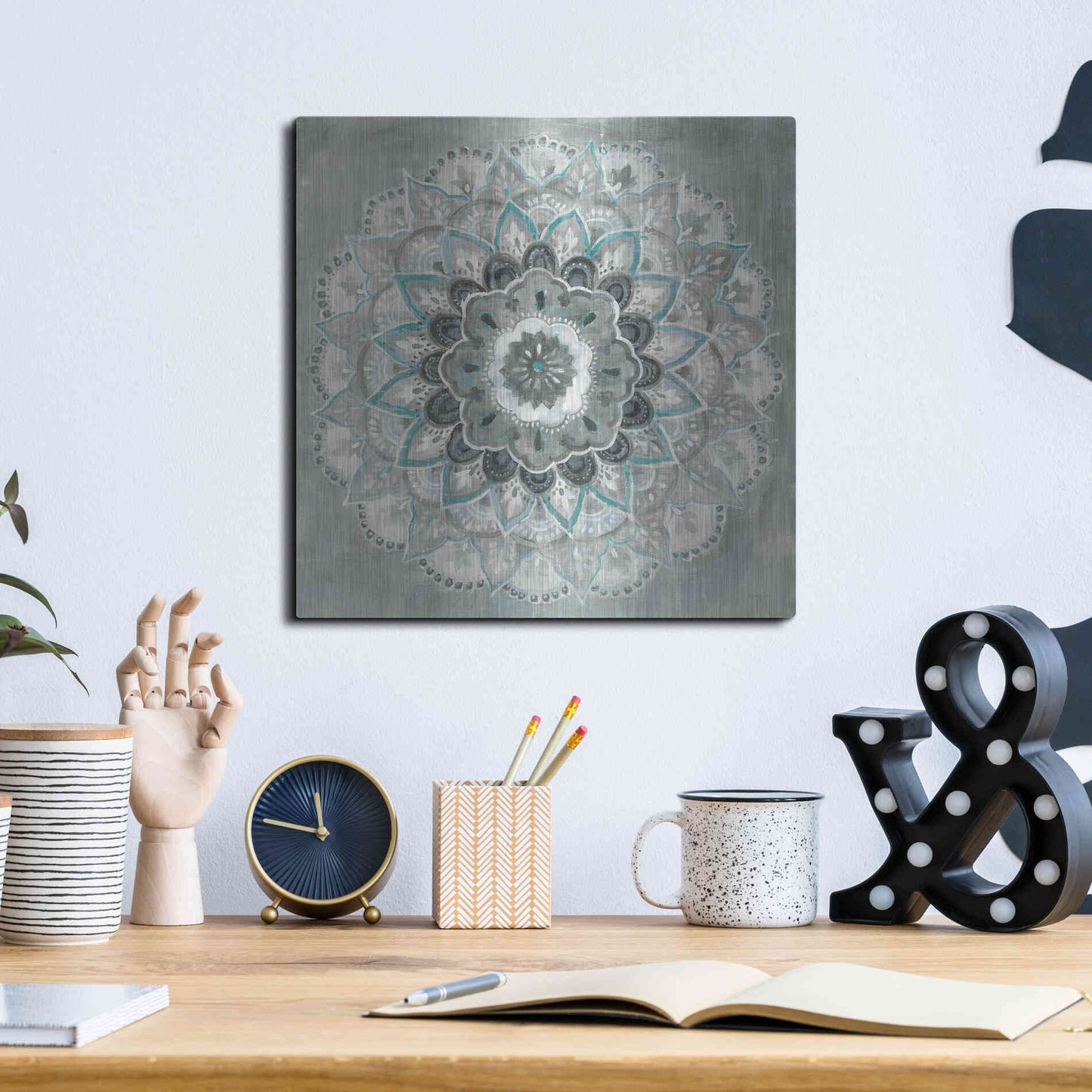 Luxe Metal Art 'Teal Sunburst' by Danhui Nai, Metal Wall Art,12x12