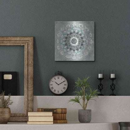 Luxe Metal Art 'Teal Sunburst' by Danhui Nai, Metal Wall Art,12x12