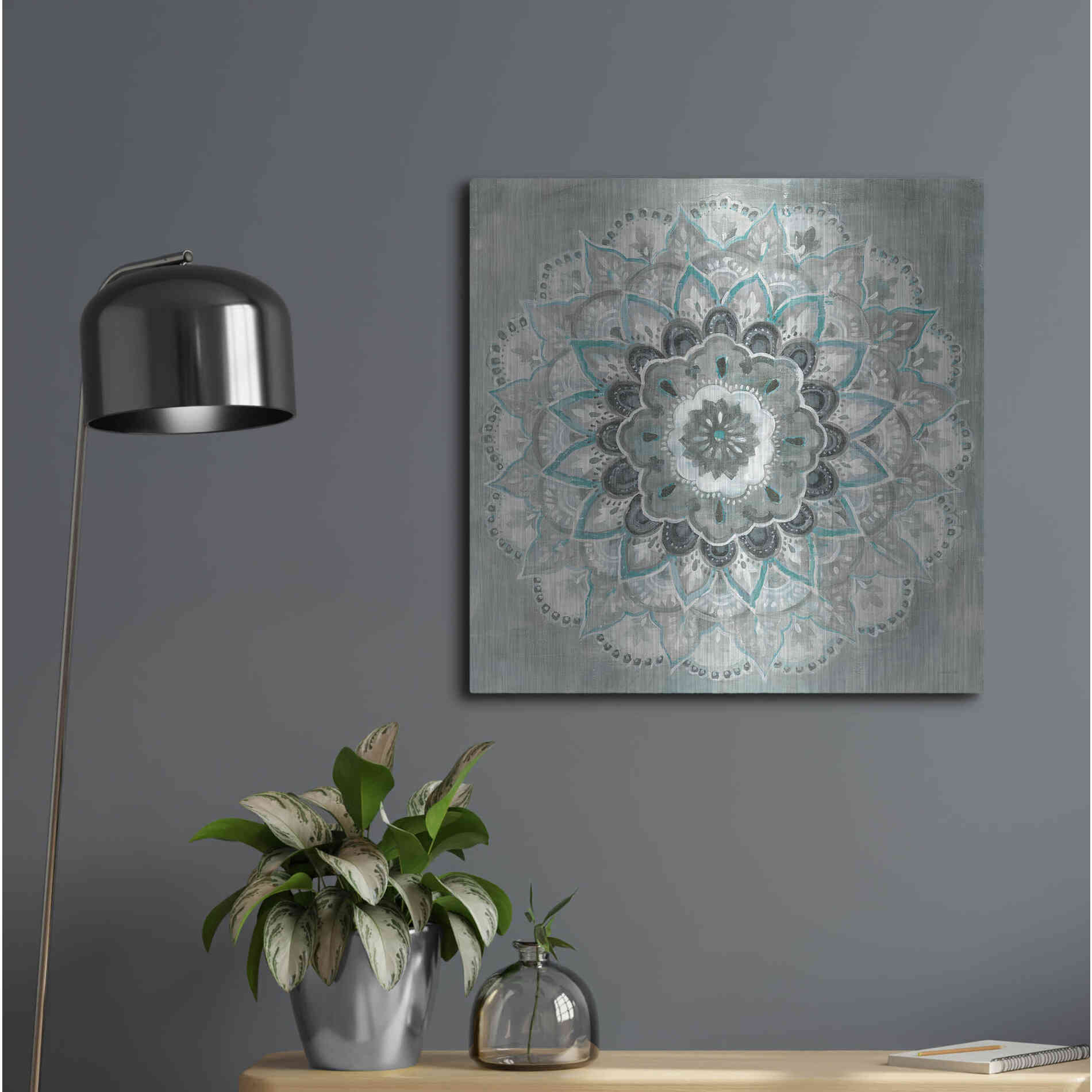 Luxe Metal Art 'Teal Sunburst' by Danhui Nai, Metal Wall Art,24x24