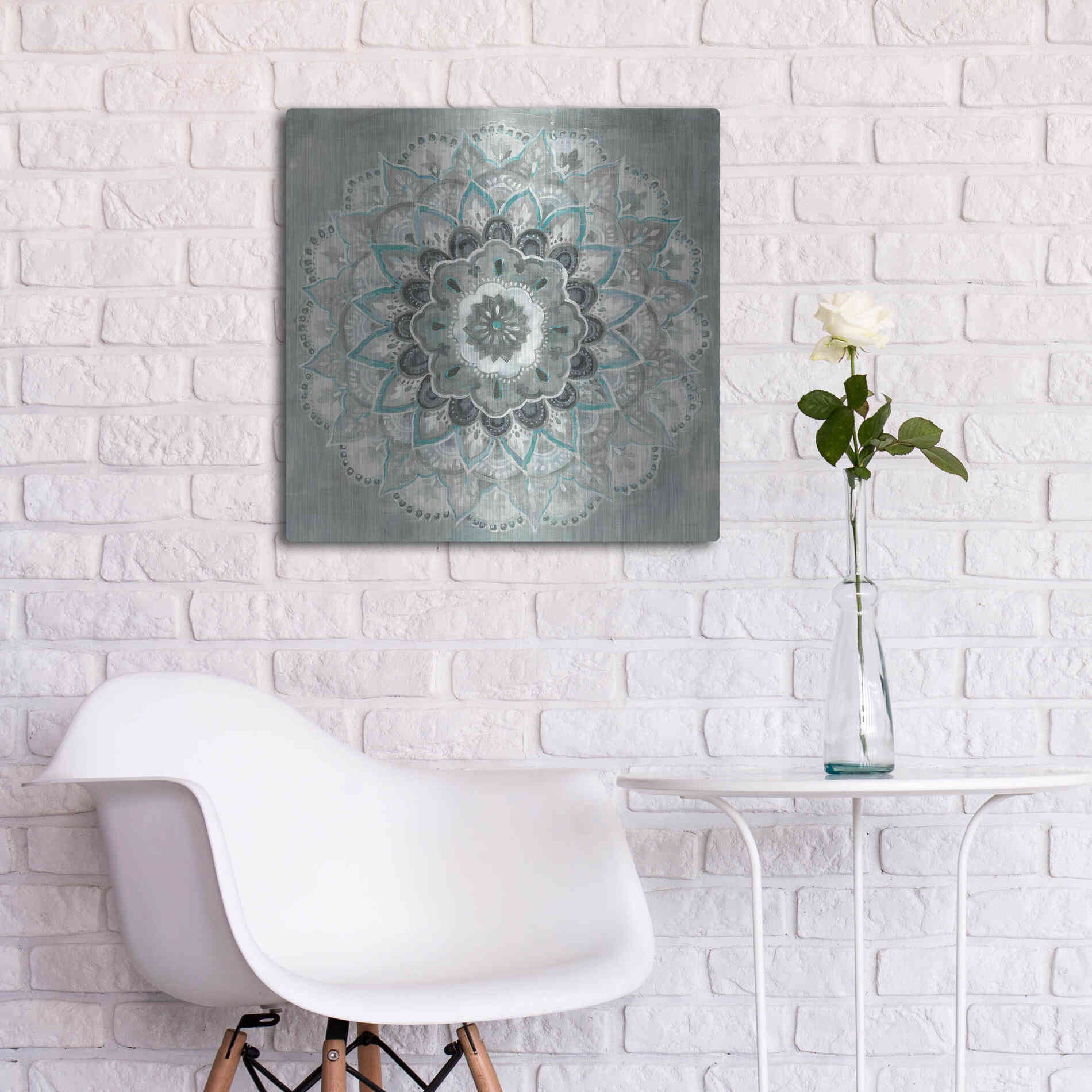 Luxe Metal Art 'Teal Sunburst' by Danhui Nai, Metal Wall Art,24x24