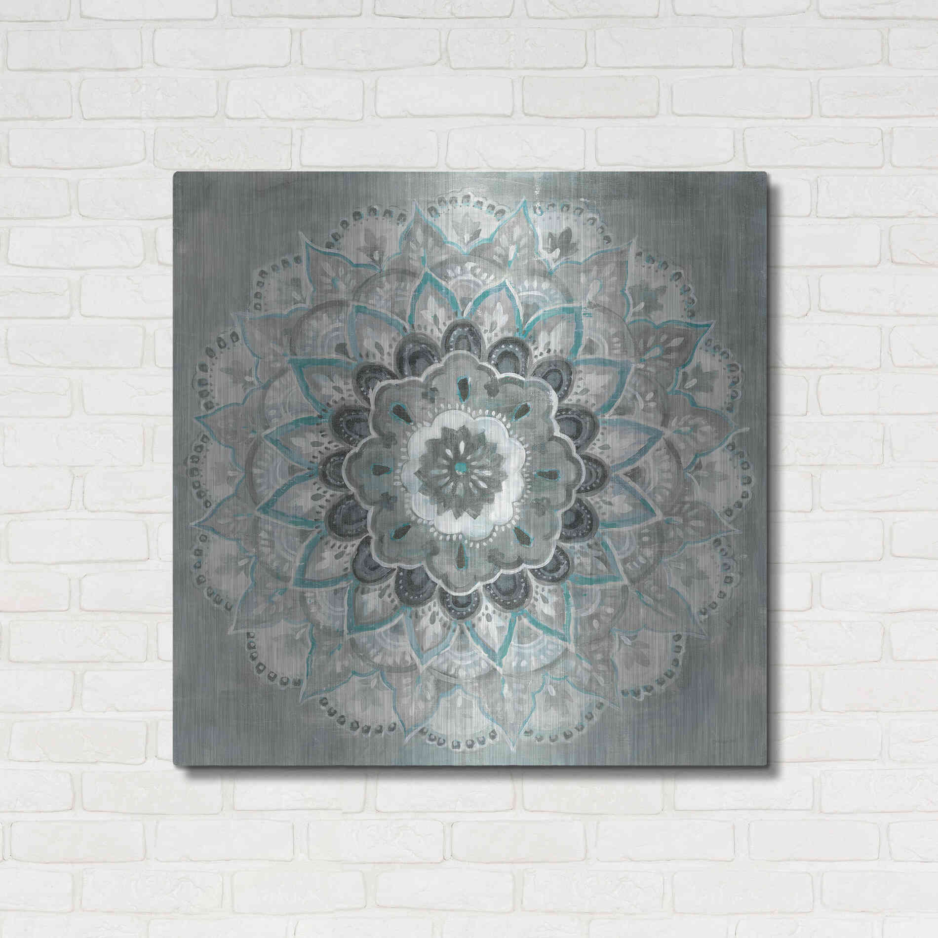 Luxe Metal Art 'Teal Sunburst' by Danhui Nai, Metal Wall Art,36x36