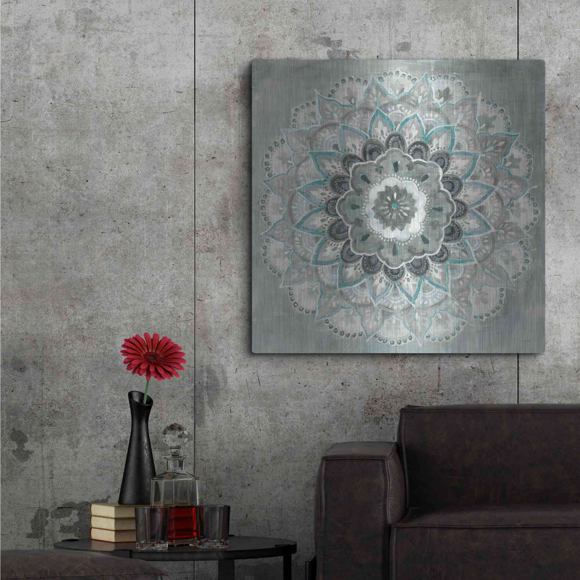 Luxe Metal Art 'Teal Sunburst' by Danhui Nai, Metal Wall Art,36x36