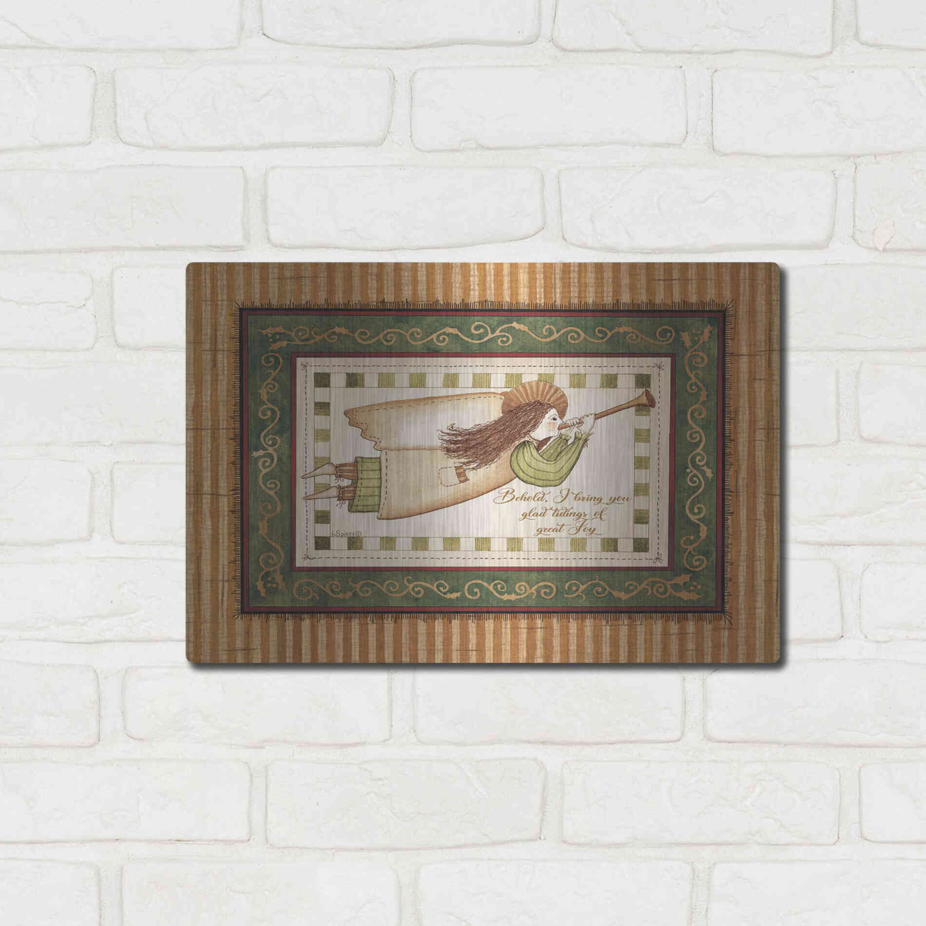 Luxe Metal Art 'Angel with Trumpet' by Linda Spivey, Metal Wall Art,16x12