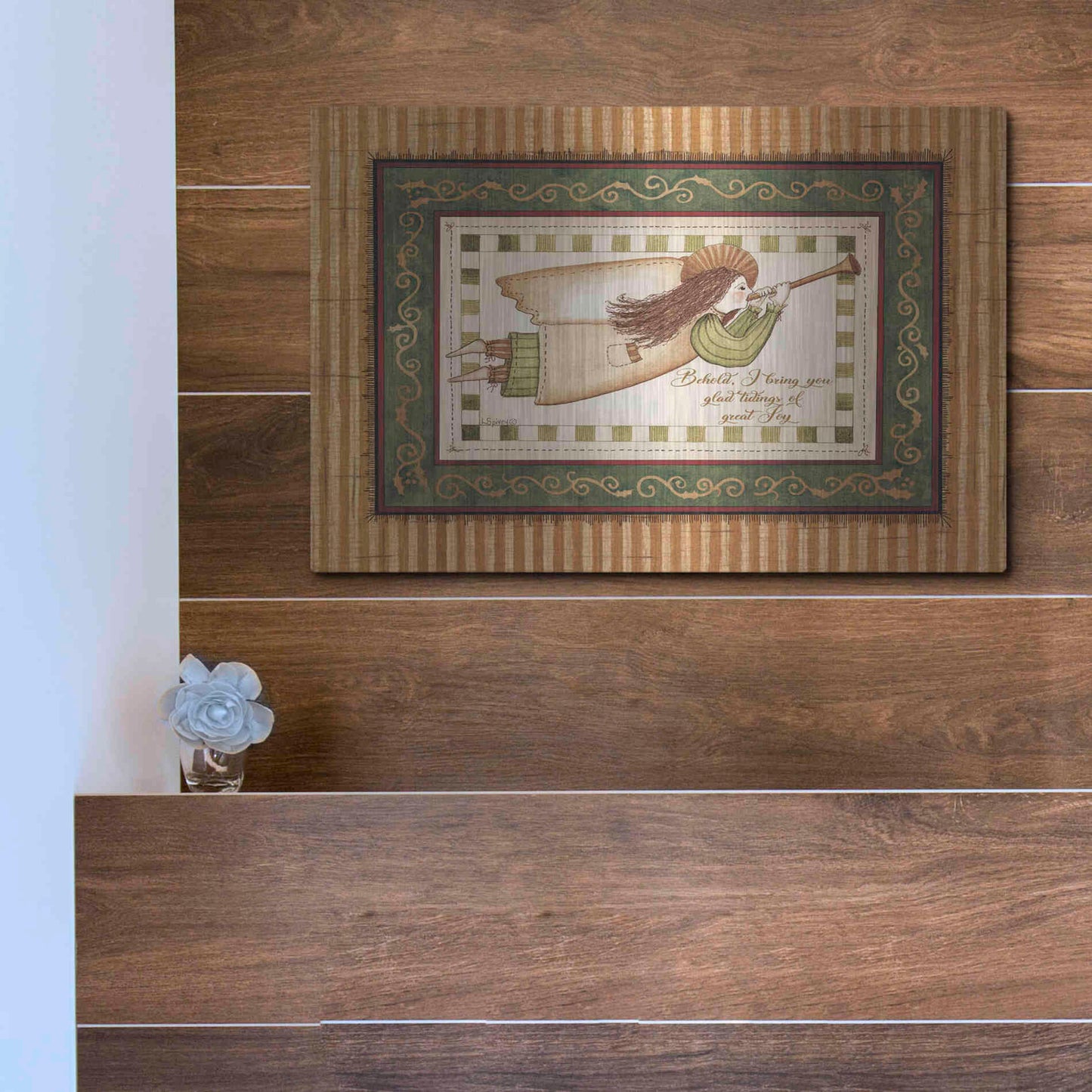 Luxe Metal Art 'Angel with Trumpet' by Linda Spivey, Metal Wall Art,16x12