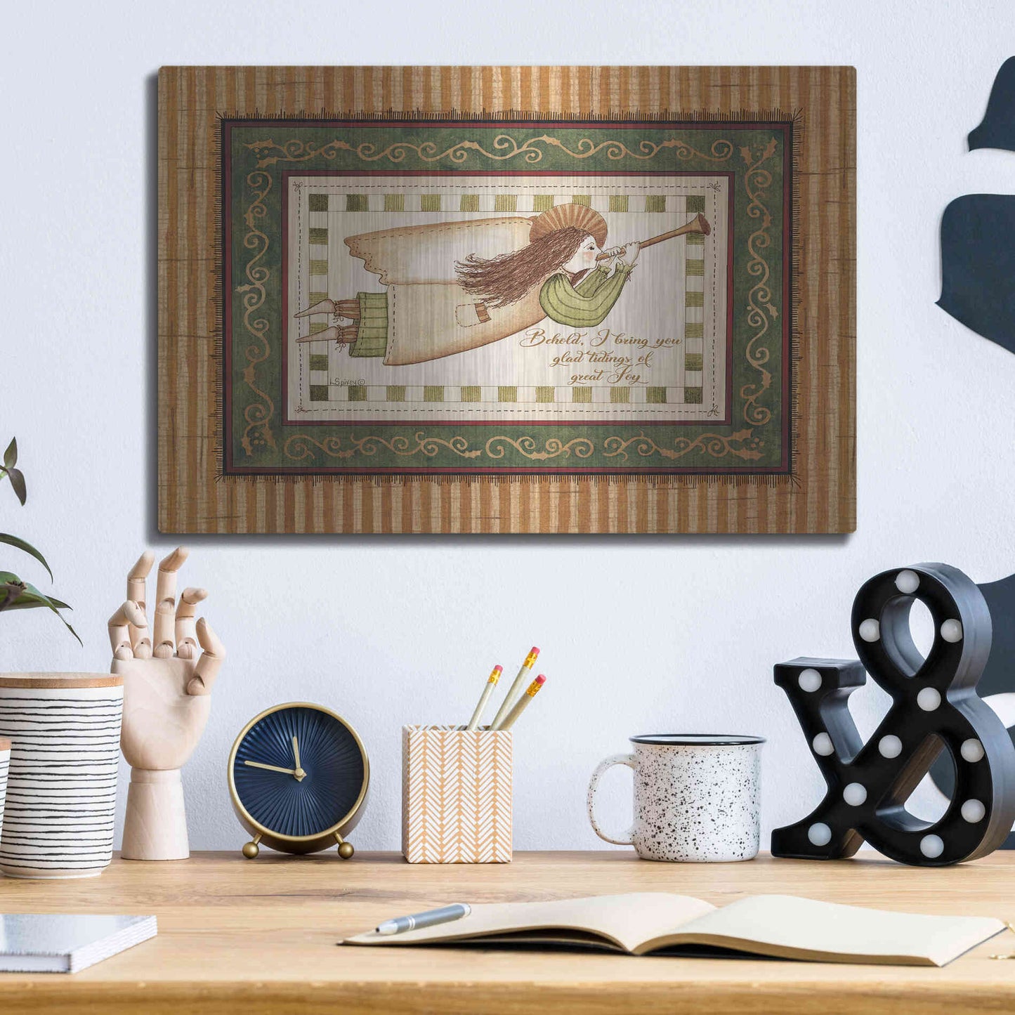 Luxe Metal Art 'Angel with Trumpet' by Linda Spivey, Metal Wall Art,16x12