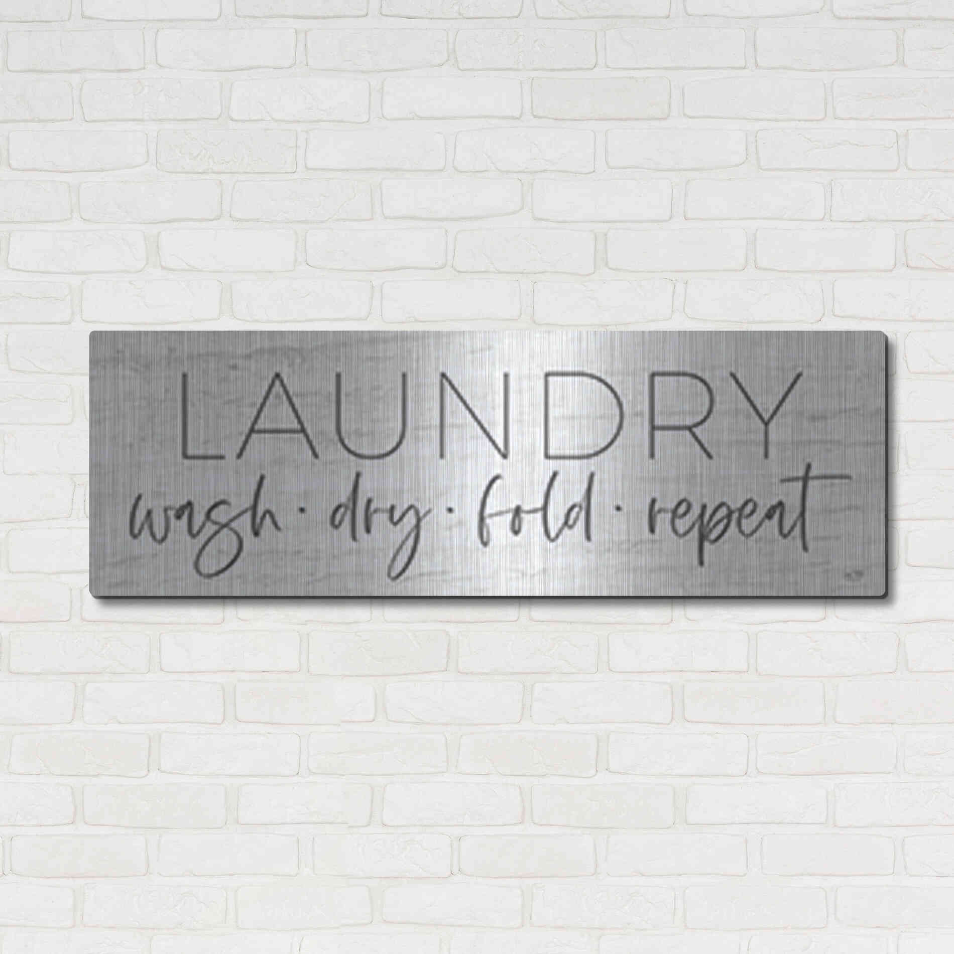 Luxe Metal Art 'Laundry - Wash, Dry, Fold, Repeat' by Lux + Me Designs , Metal Wall Art,48x16
