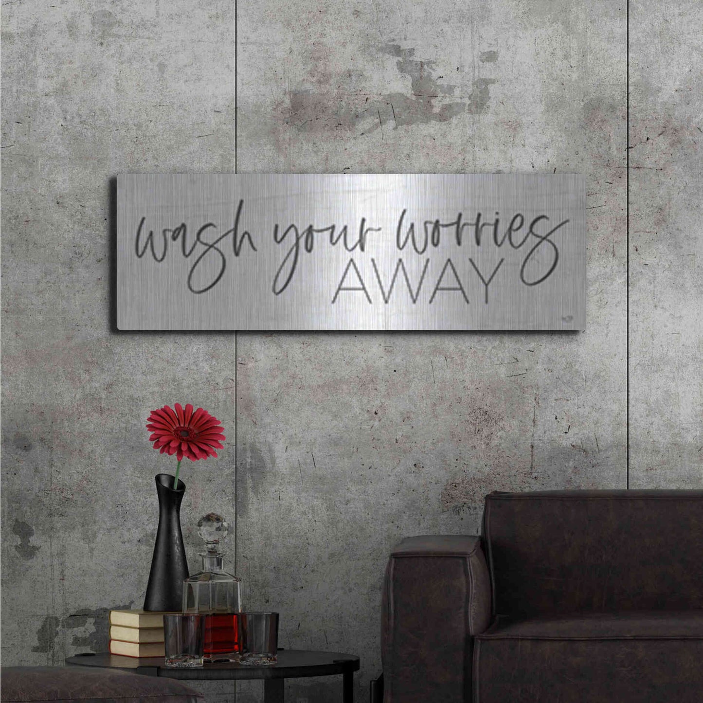 Luxe Metal Art 'Wash Your Worries Away' by Lux + Me Designs , Metal Wall Art,48x16
