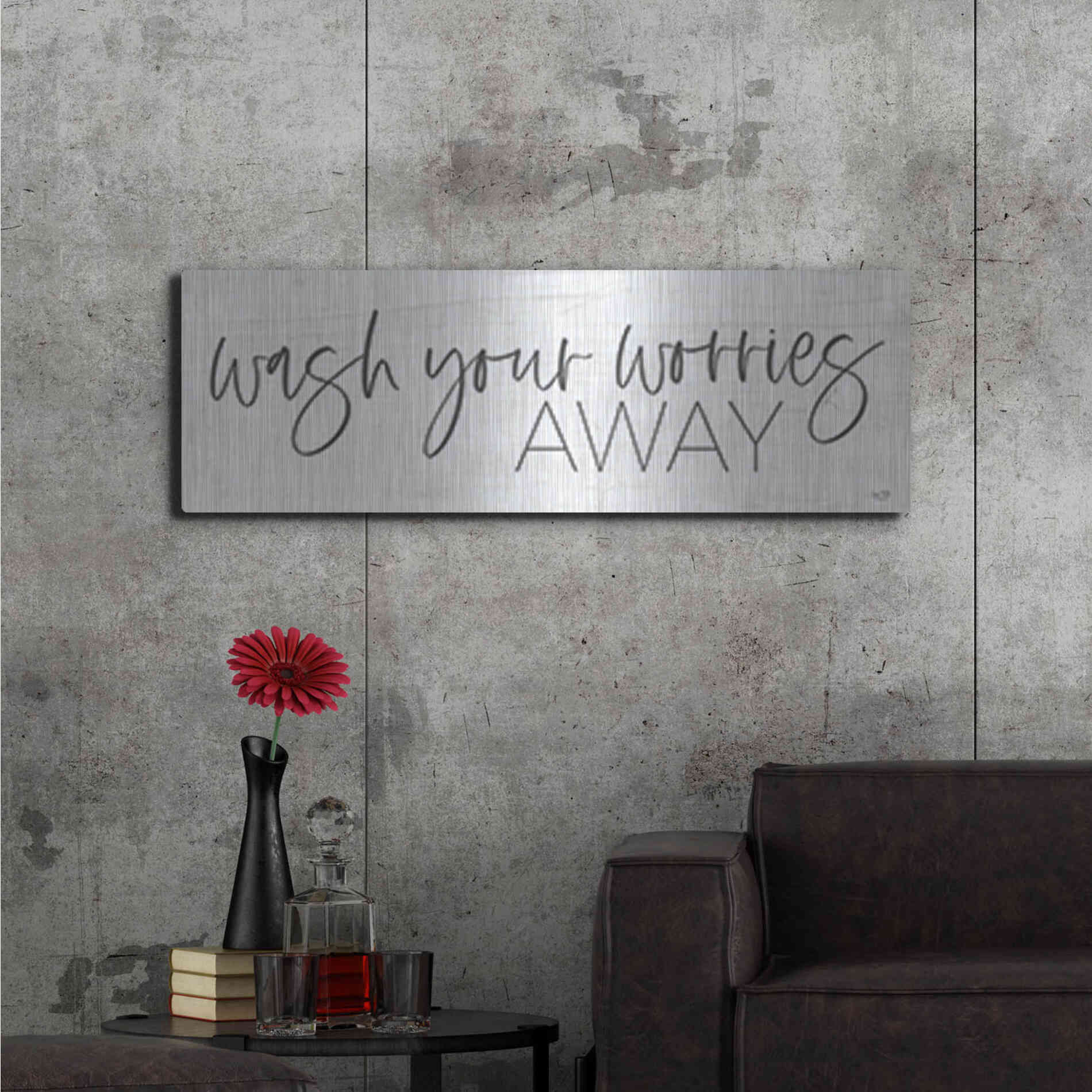Luxe Metal Art 'Wash Your Worries Away' by Lux + Me Designs , Metal Wall Art,48x16