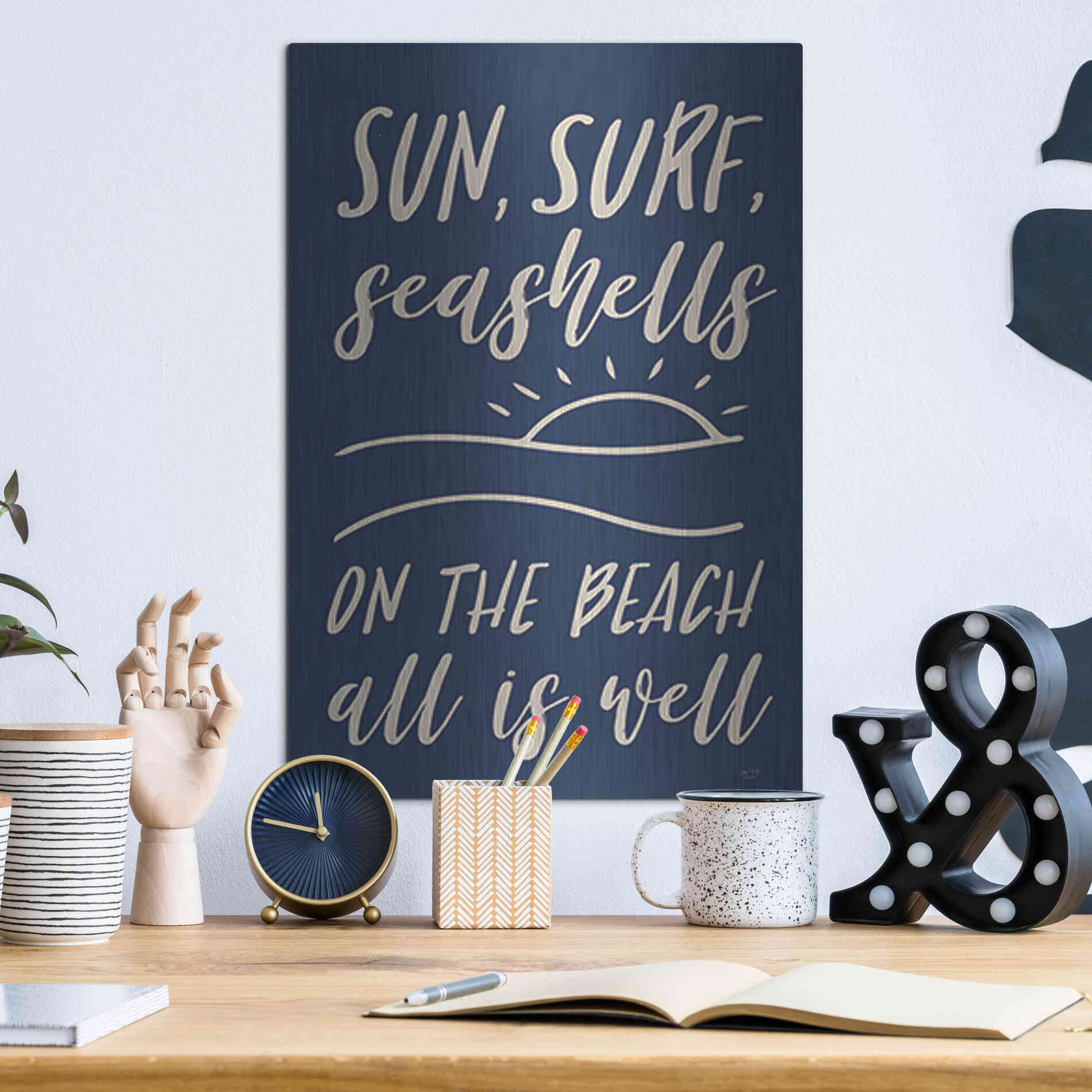 Luxe Metal Art 'Sun, Surf, Seashells' by Lux + Me Designs, Metal Wall Art,12x16