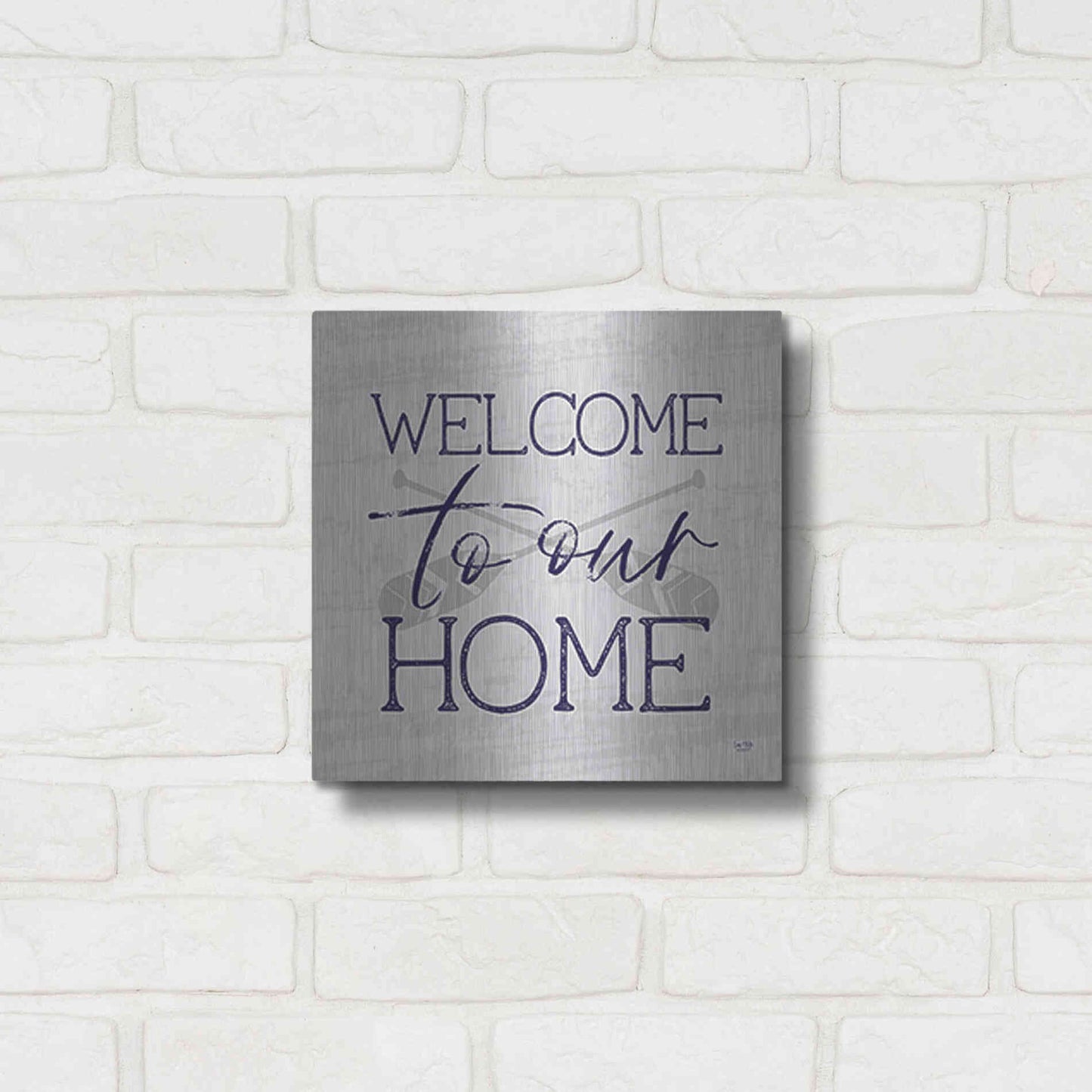 Luxe Metal Art 'Lake Welcome to Our Home' by Lux + Me Designs, Metal Wall Art,12x12
