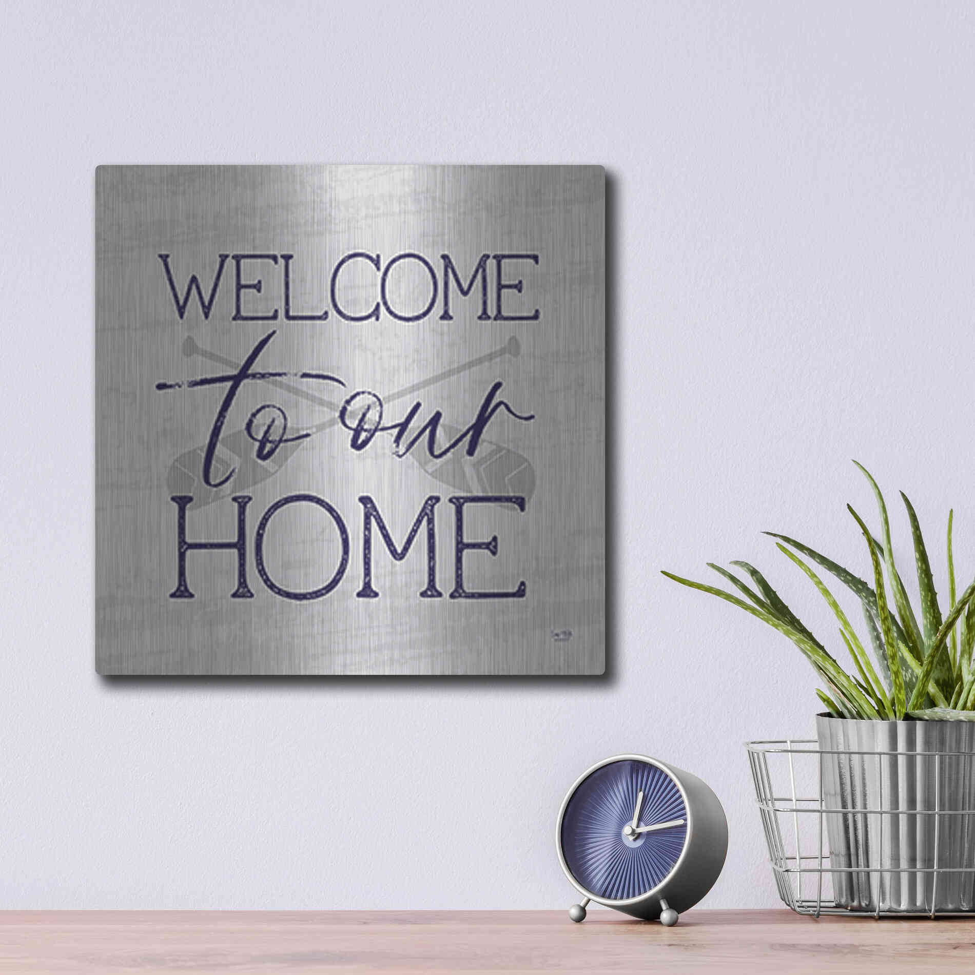 Luxe Metal Art 'Lake Welcome to Our Home' by Lux + Me Designs, Metal Wall Art,12x12