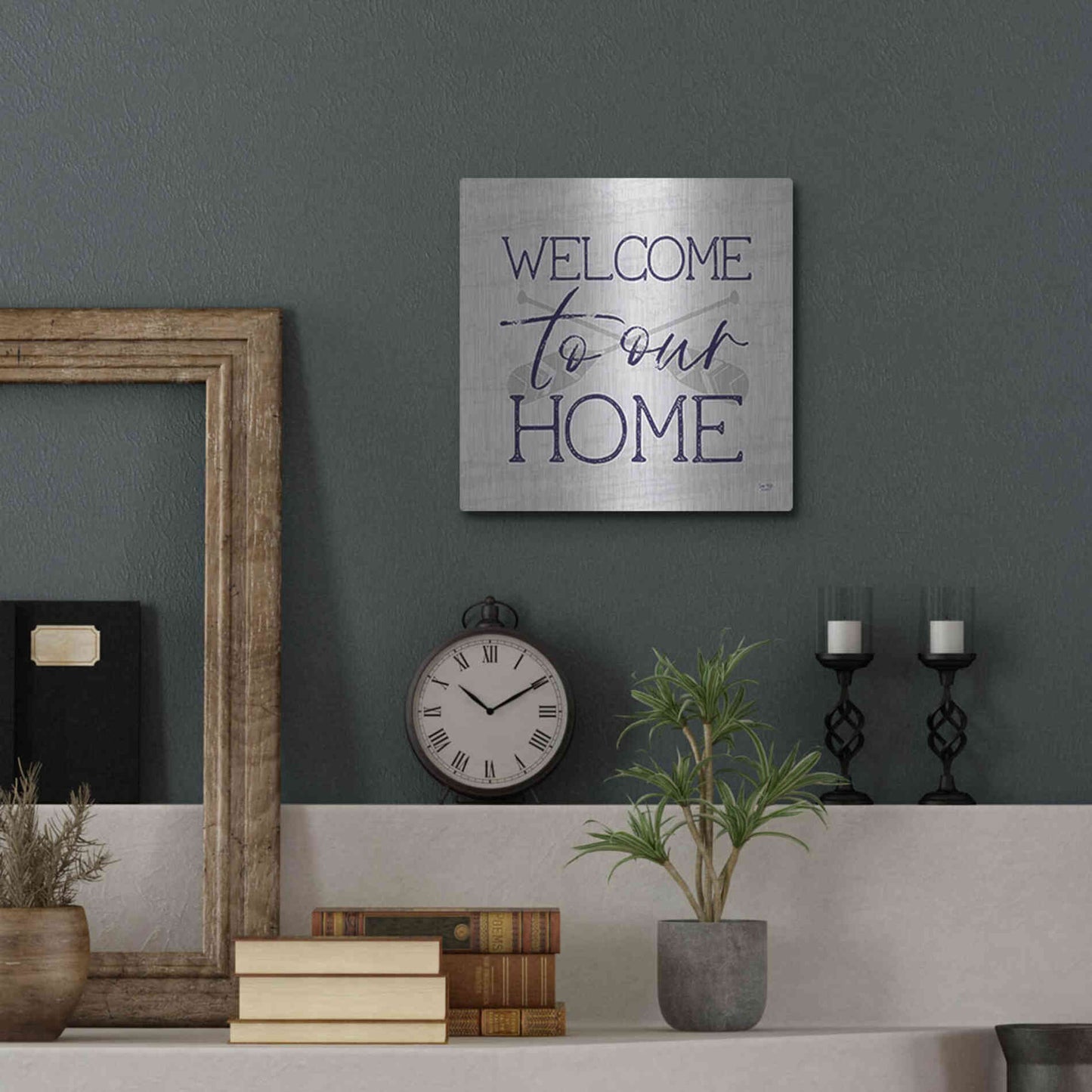 Luxe Metal Art 'Lake Welcome to Our Home' by Lux + Me Designs, Metal Wall Art,12x12