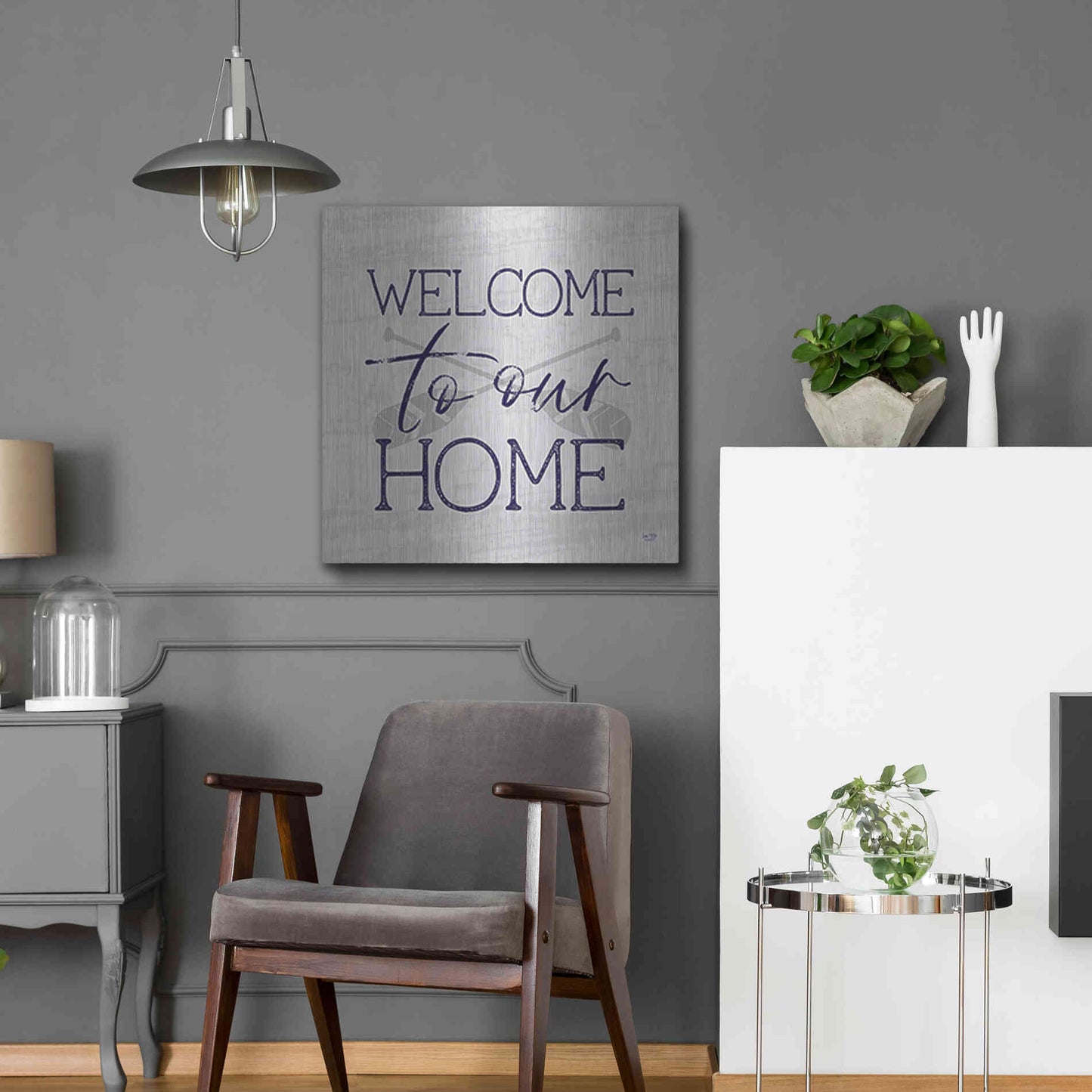 Luxe Metal Art 'Lake Welcome to Our Home' by Lux + Me Designs, Metal Wall Art,24x24