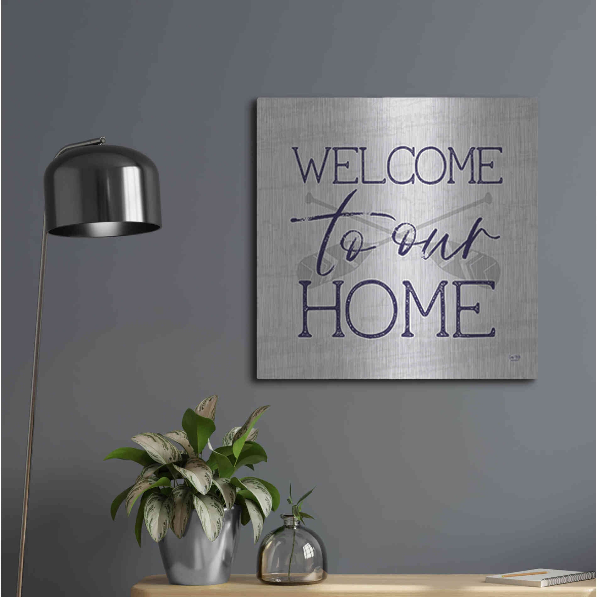 Luxe Metal Art 'Lake Welcome to Our Home' by Lux + Me Designs, Metal Wall Art,24x24