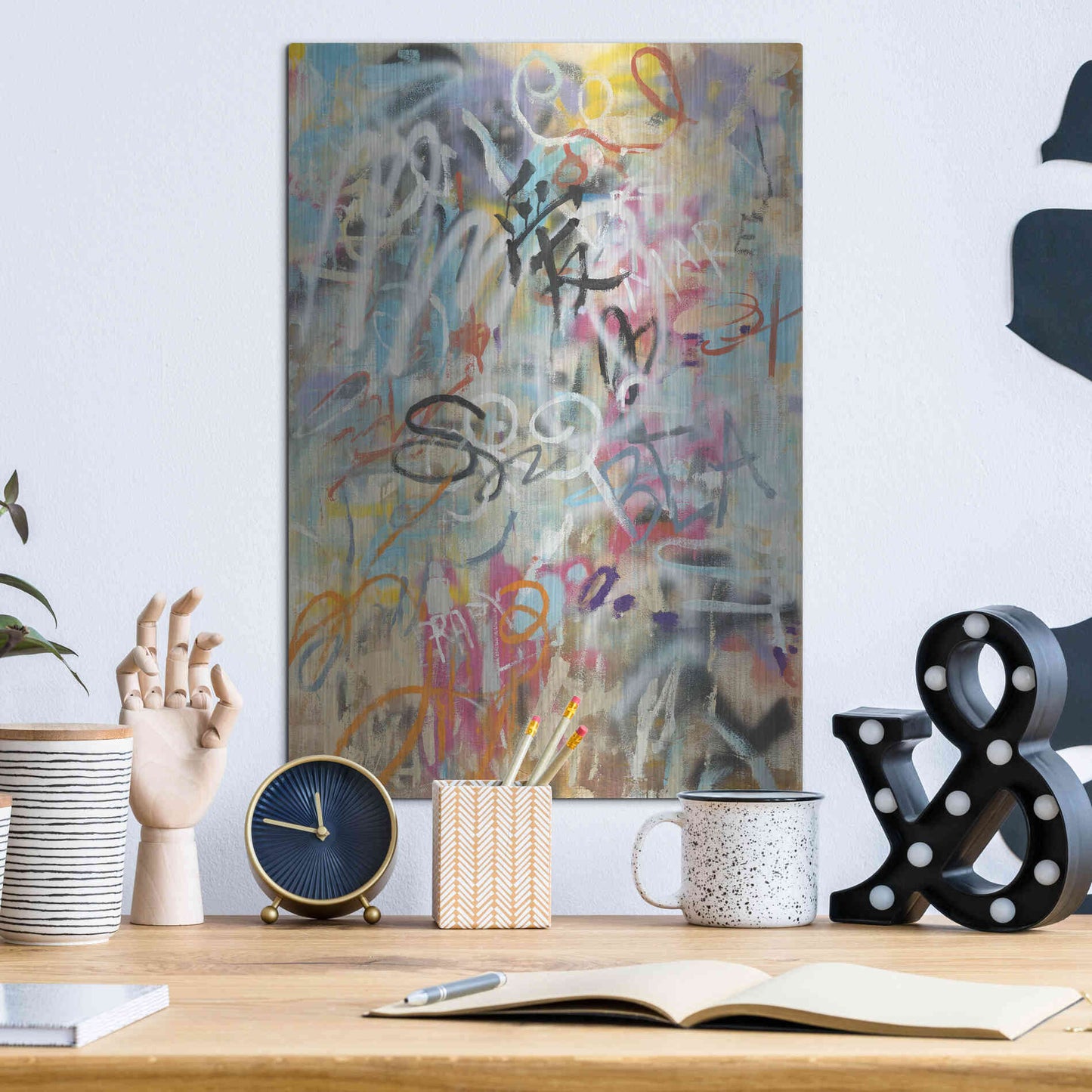 Luxe Metal Art 'Graffiti Love' by Danhui Nai, Metal Wall Art,12x16