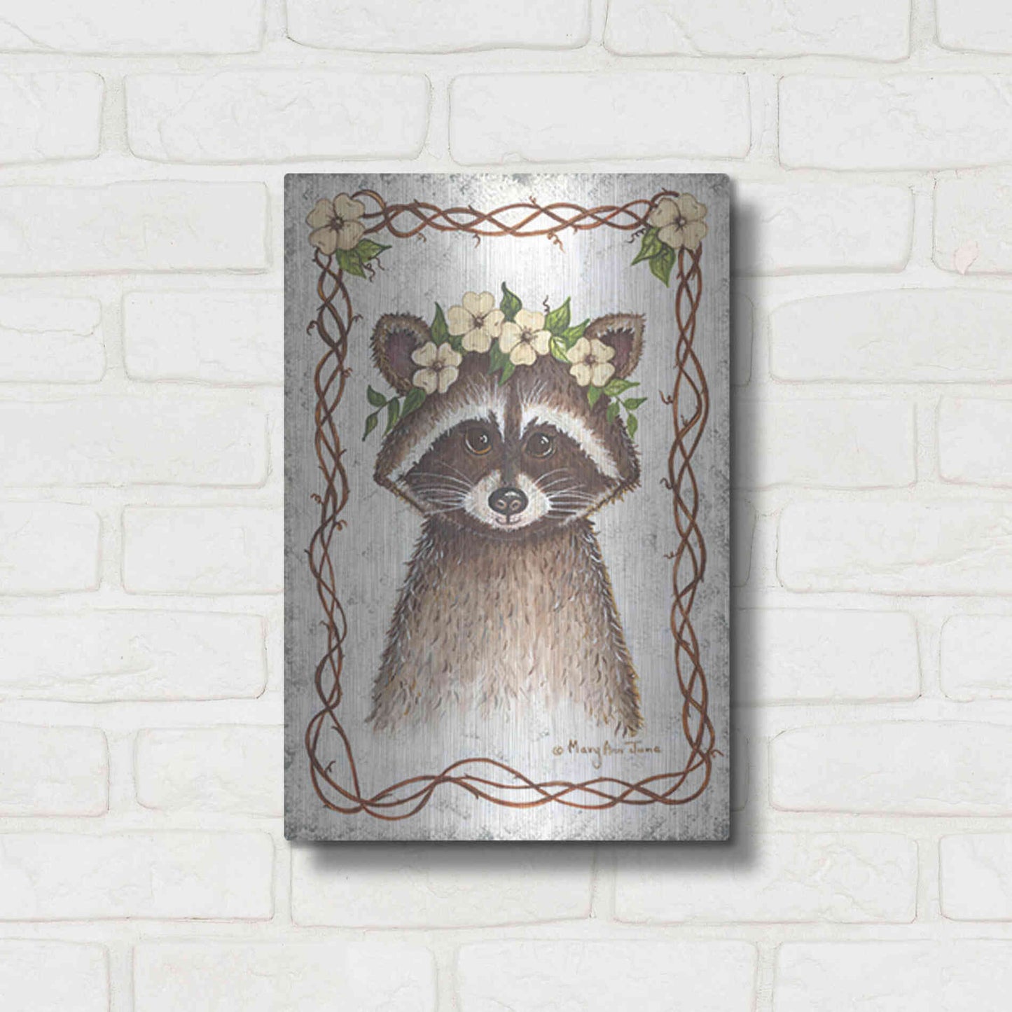 Luxe Metal Art 'Raccoon' by Mary Ann June, Metal Wall Art,12x16