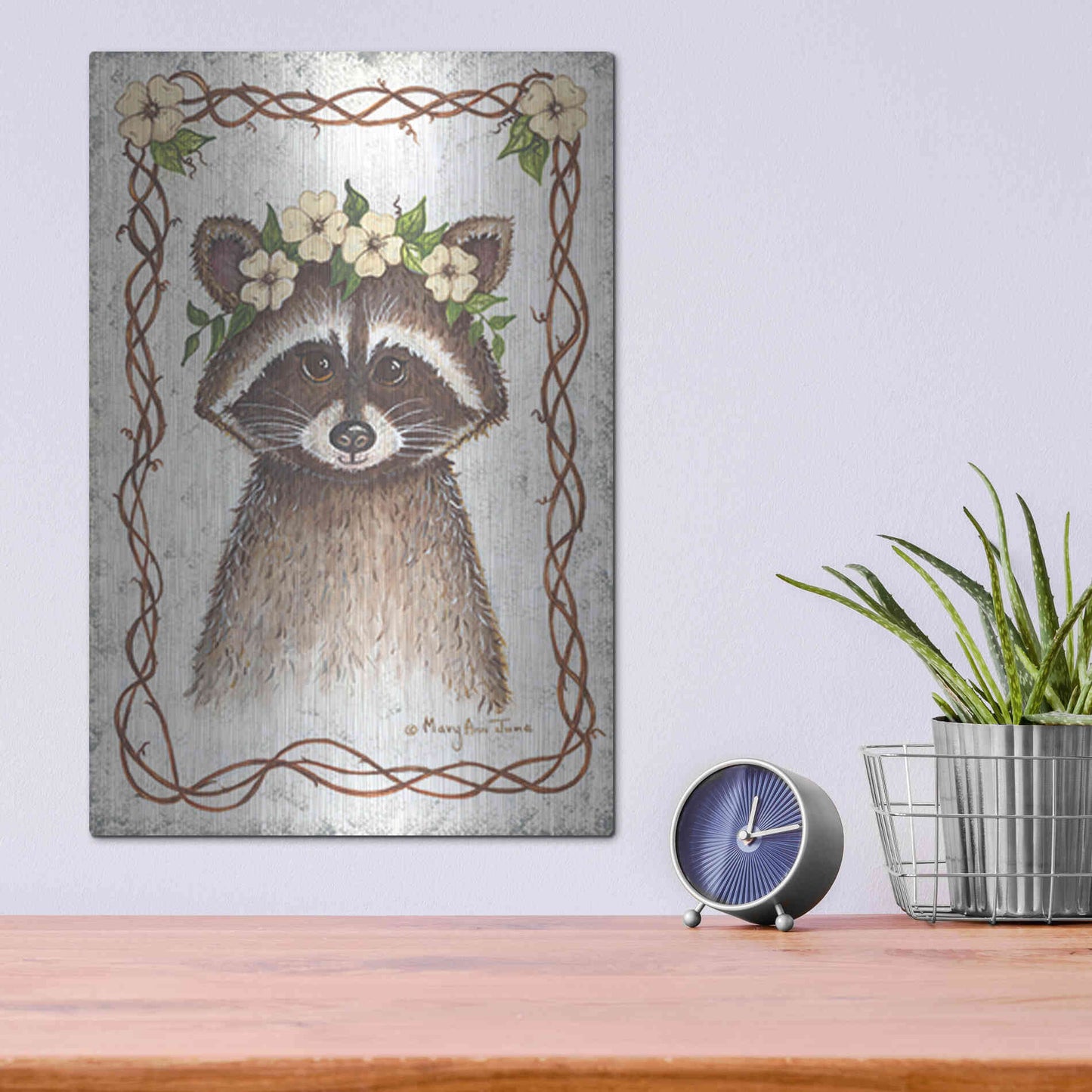 Luxe Metal Art 'Raccoon' by Mary Ann June, Metal Wall Art,12x16