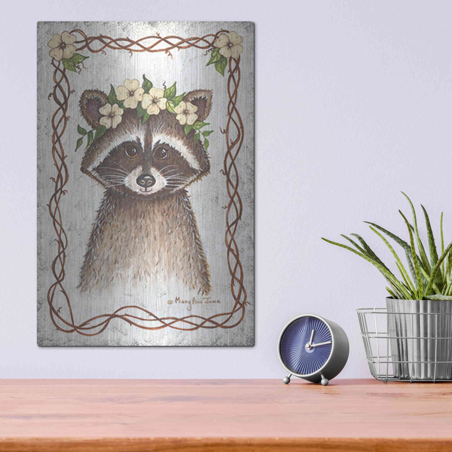 Luxe Metal Art 'Raccoon' by Mary Ann June, Metal Wall Art,12x16
