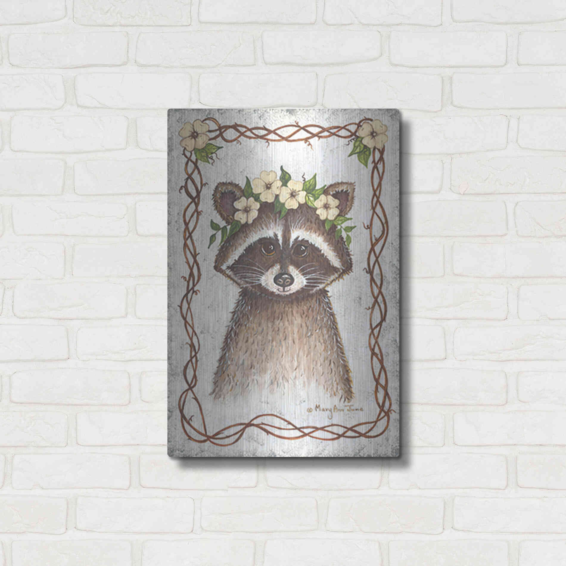 Luxe Metal Art 'Raccoon' by Mary Ann June, Metal Wall Art,16x24