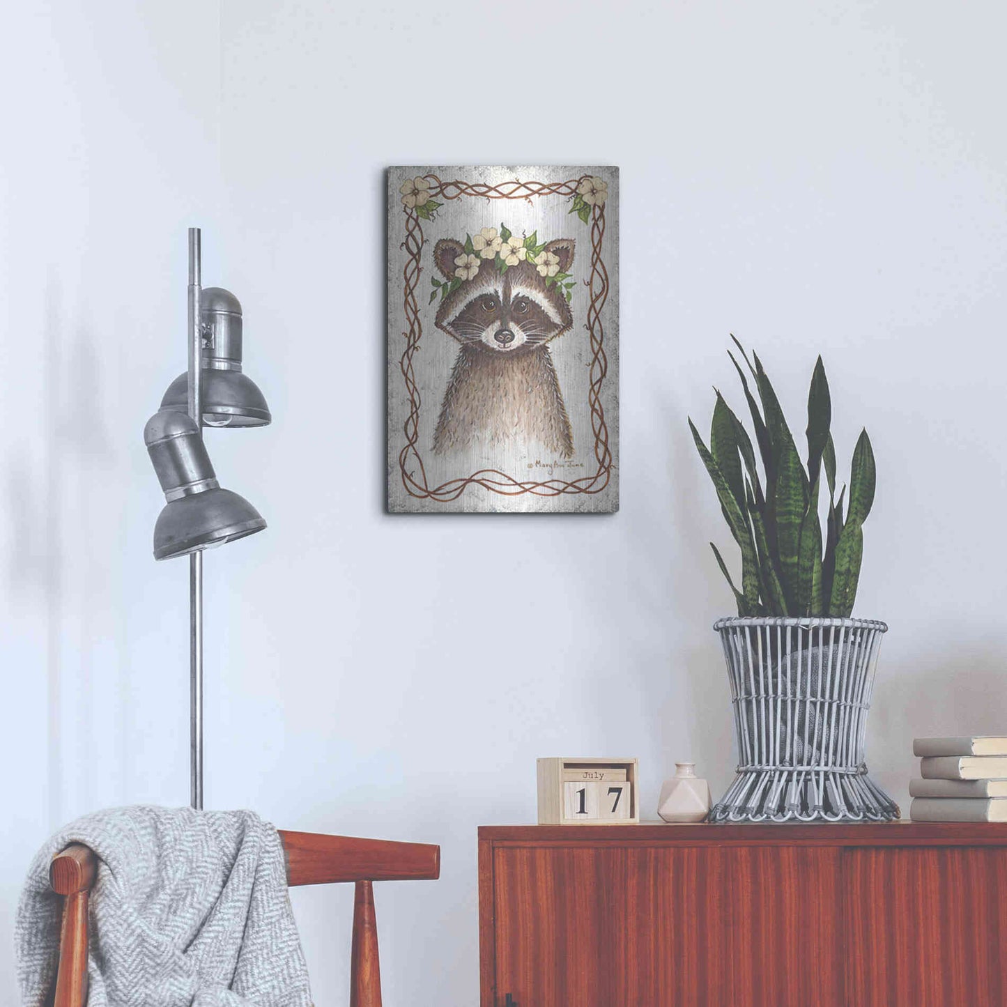 Luxe Metal Art 'Raccoon' by Mary Ann June, Metal Wall Art,16x24